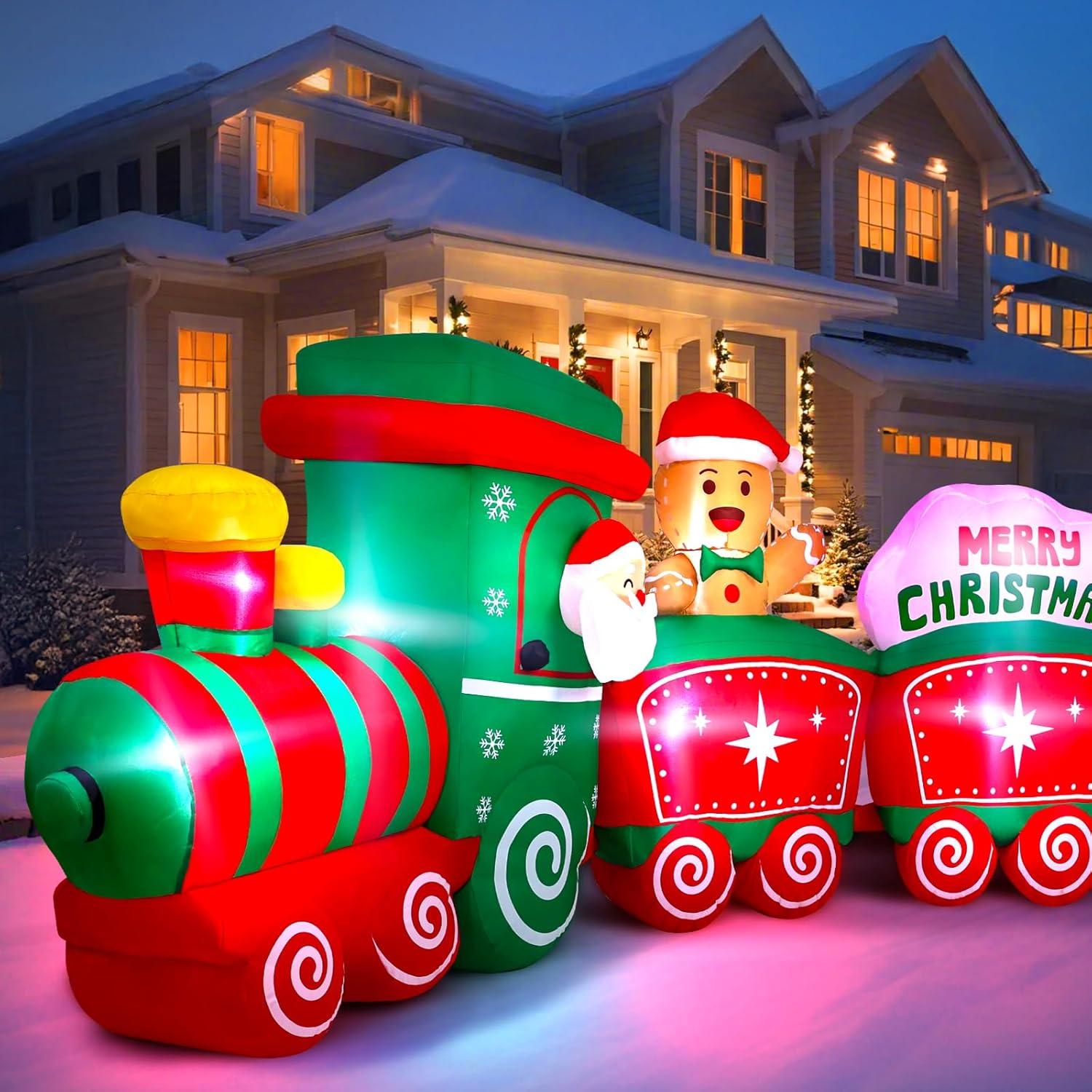 Tren Inflable de Navidad Max Fun 12ft con Santa y Luces LED