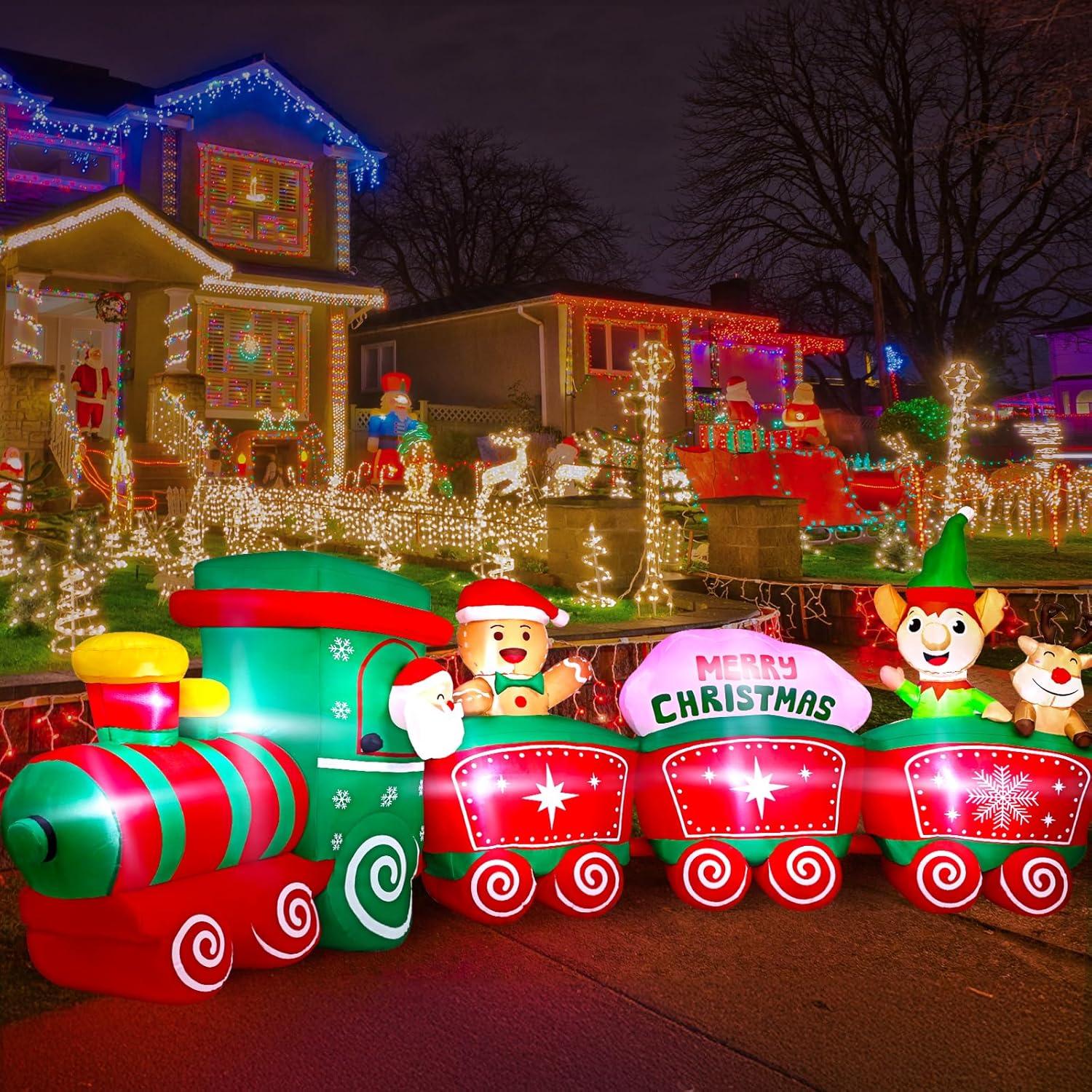 Tren Inflable de Navidad Max Fun 12ft con Santa y Luces LED