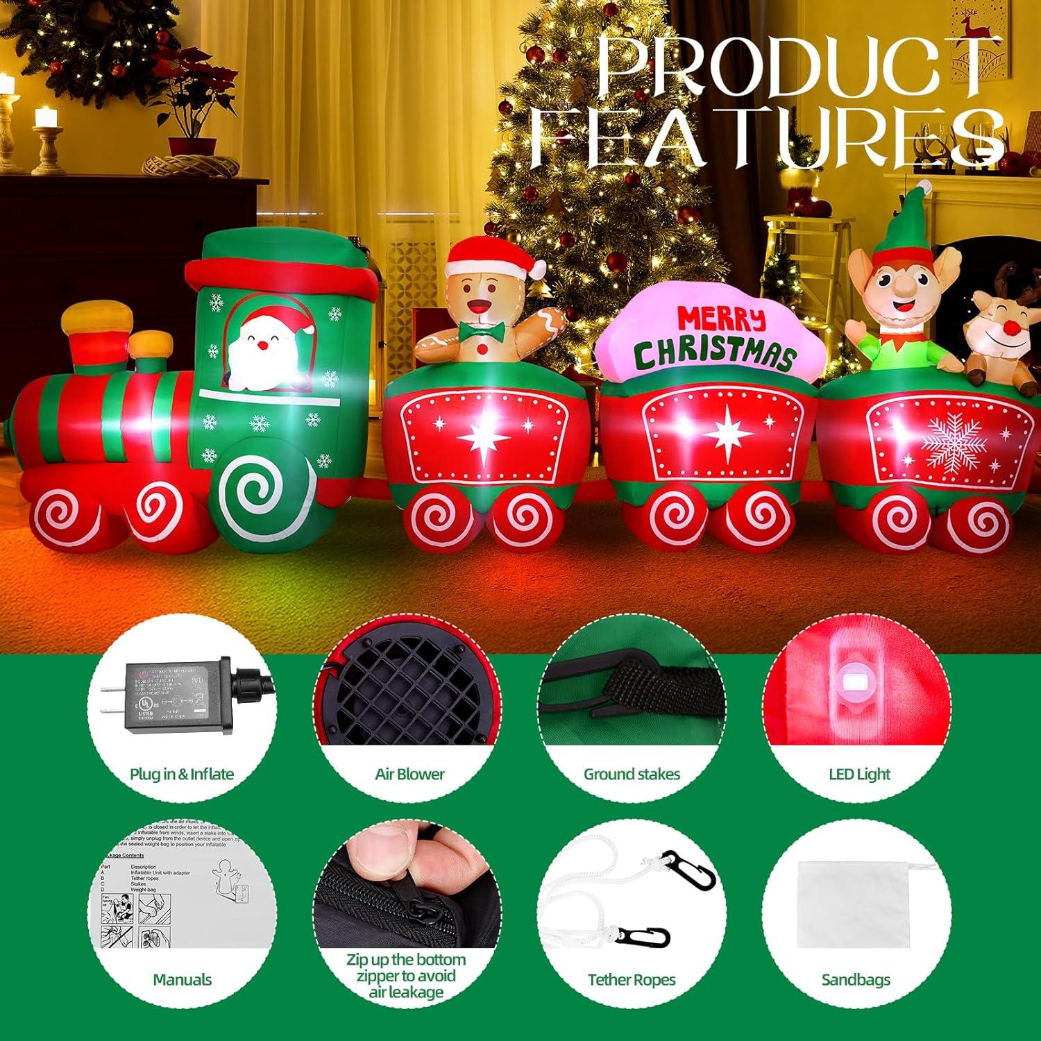 Tren Inflable de Navidad Max Fun 12ft con Santa y Luces LED