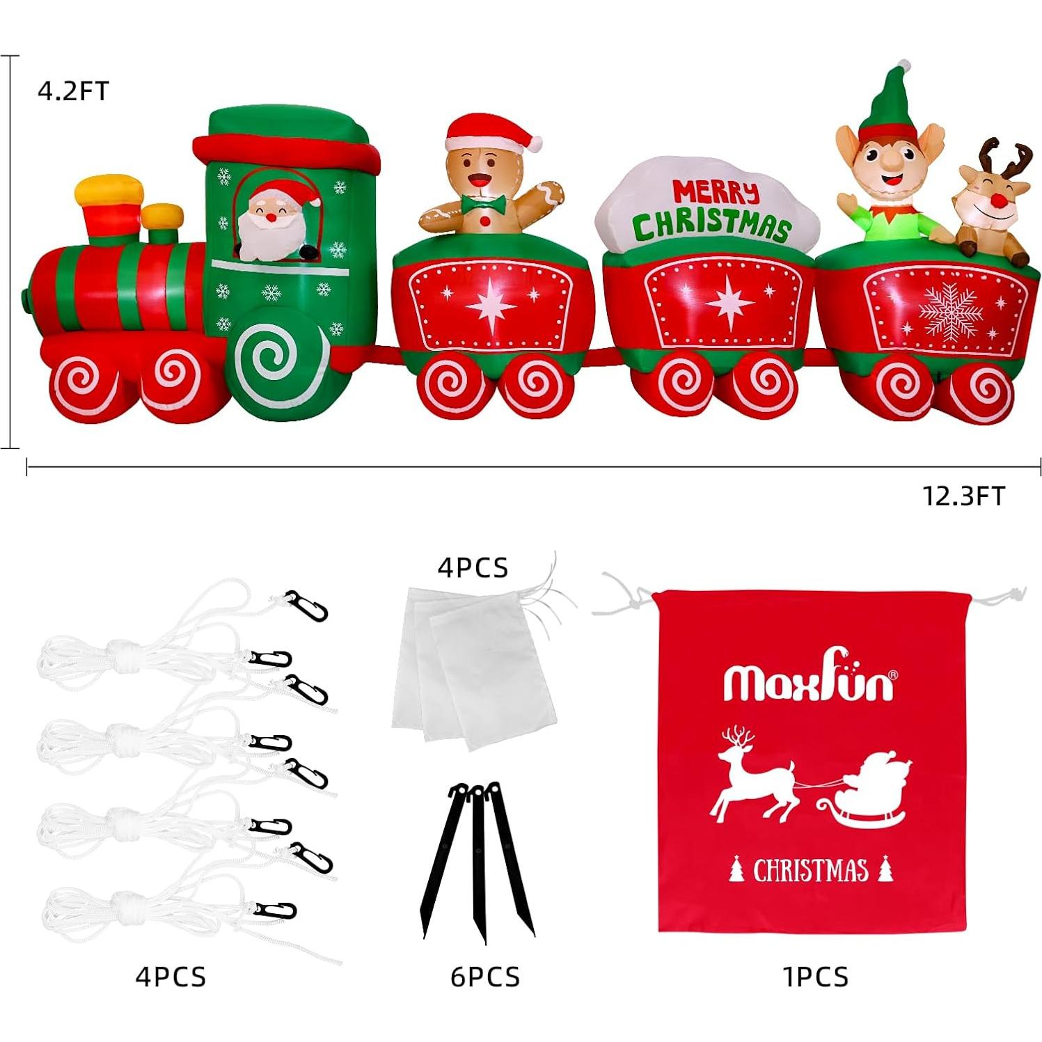 Tren Inflable de Navidad Max Fun 12ft con Santa y Luces LED