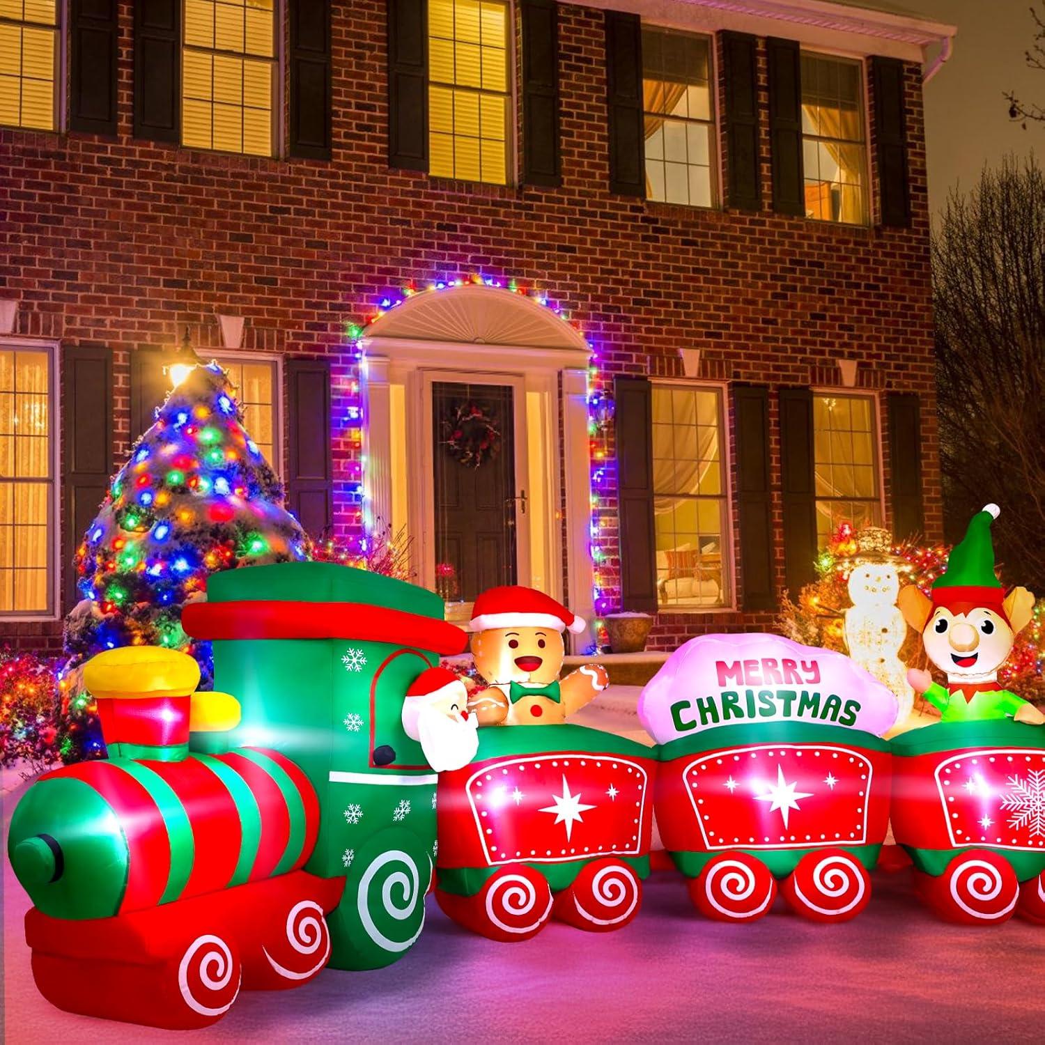 Tren Inflable de Navidad Max Fun 12ft con Santa y Luces LED