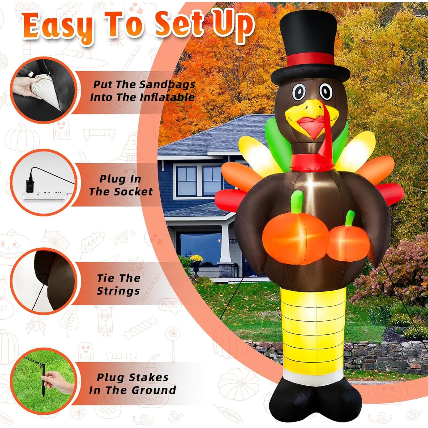 Pavo Inflable Gigante 3M BRDJade con Luces LED para Jardín