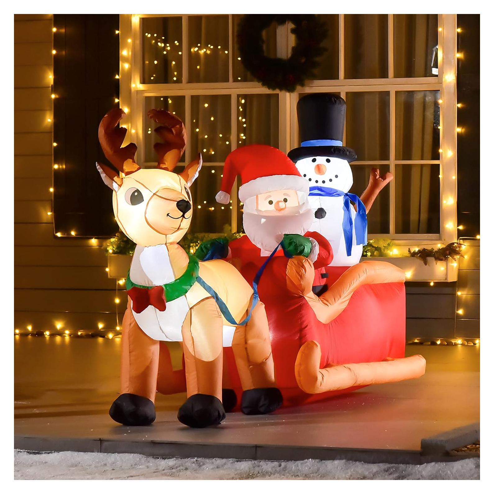 Decoración Inflable de Navidad HOMCOM 1.98m Santa Claus Trineo