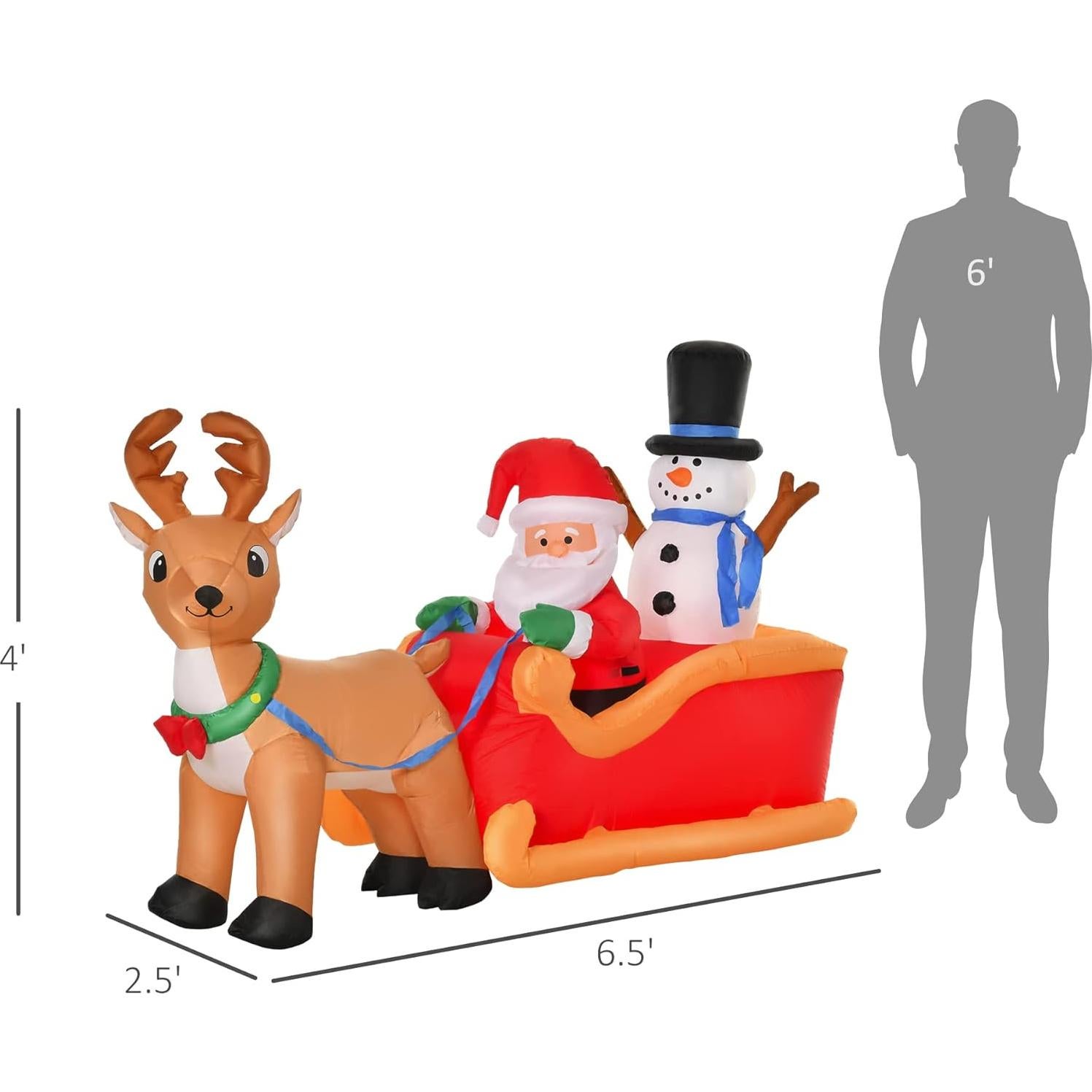 Decoración Inflable de Navidad HOMCOM 1.98m Santa Claus Trineo