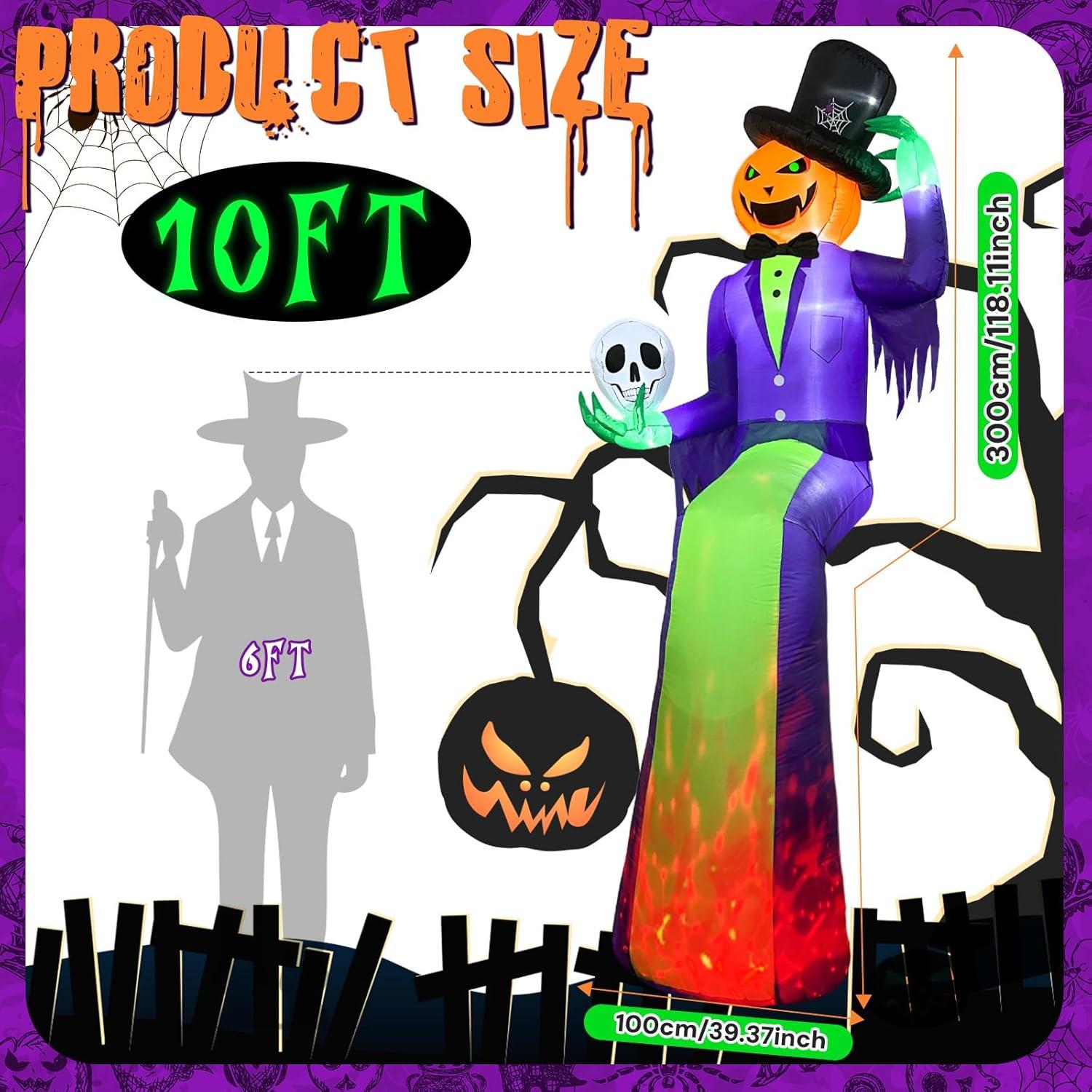 Inflable Halloween 10FT GUDELAK Hombre Calabaza con Luz LED