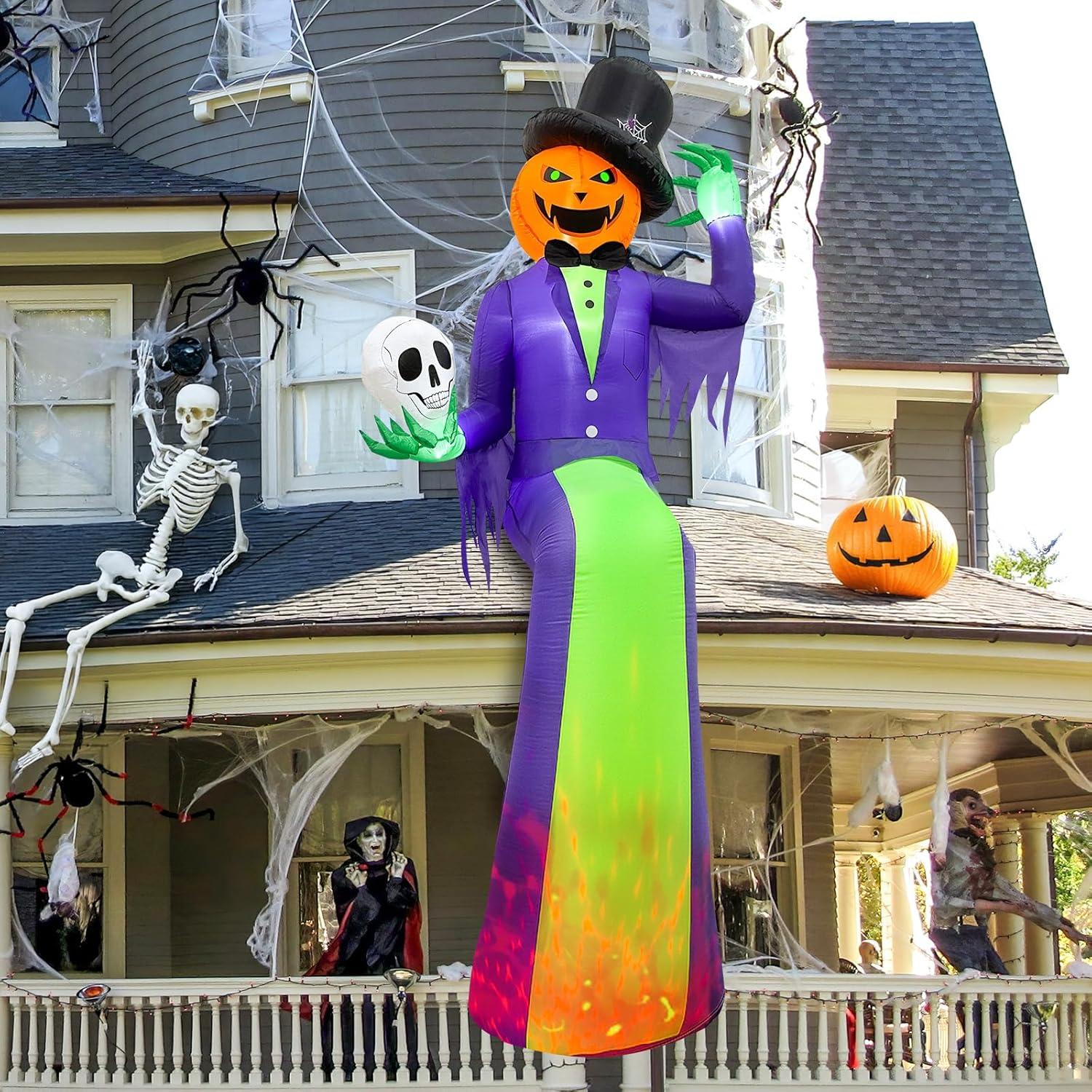 Inflable Halloween 10FT GUDELAK Hombre Calabaza con Luz LED