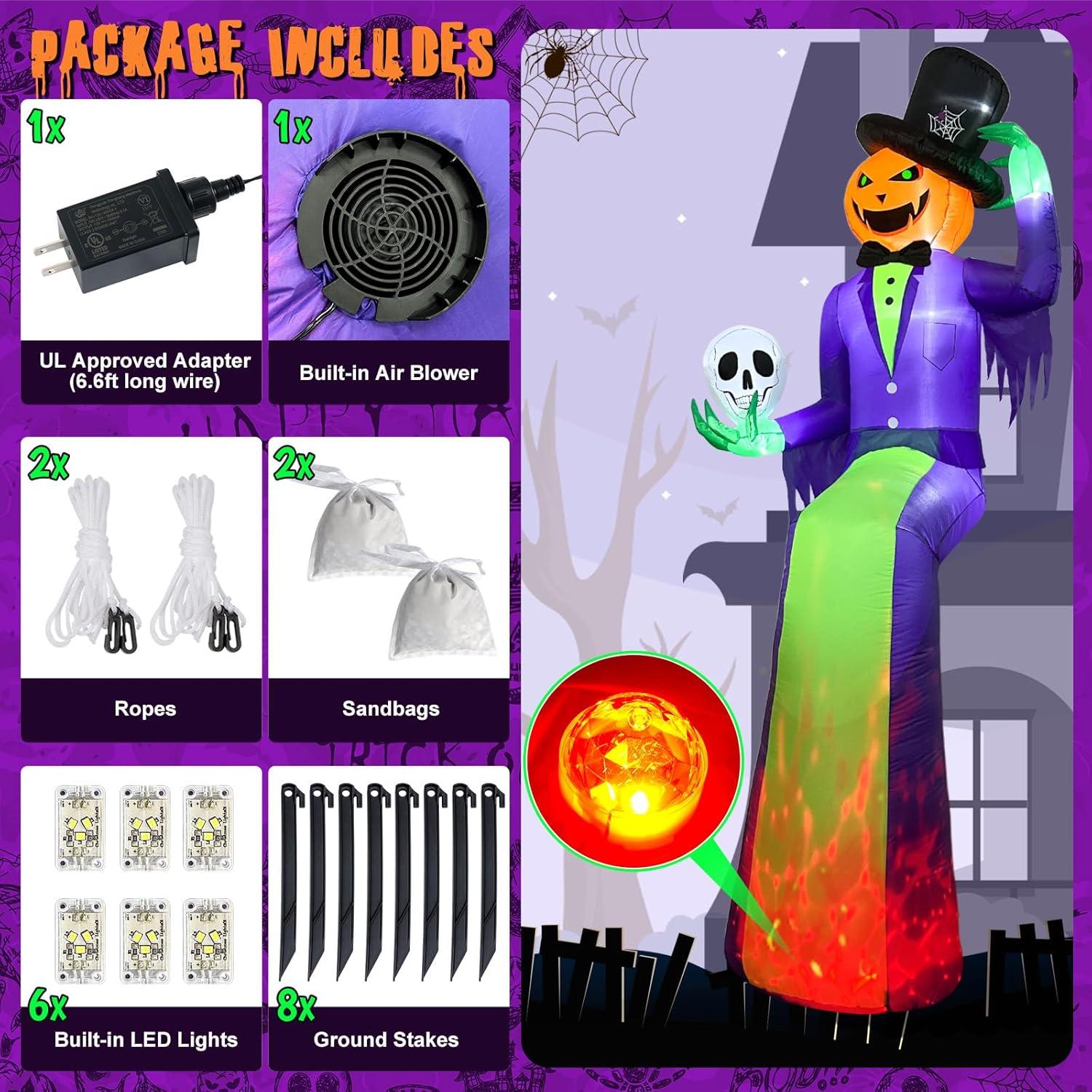 Inflable Halloween 10FT GUDELAK Hombre Calabaza con Luz LED