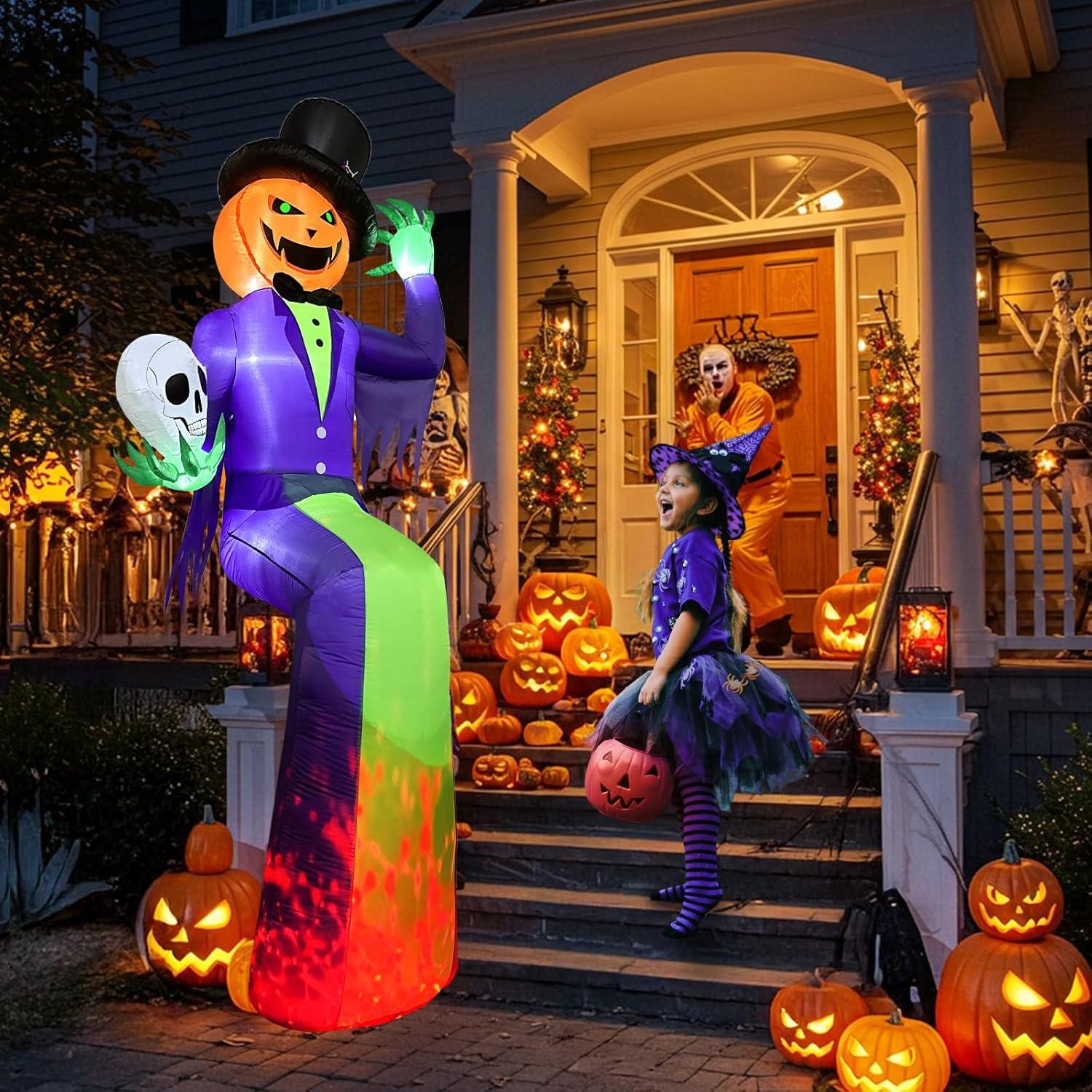 Inflable Halloween 10FT GUDELAK Hombre Calabaza con Luz LED