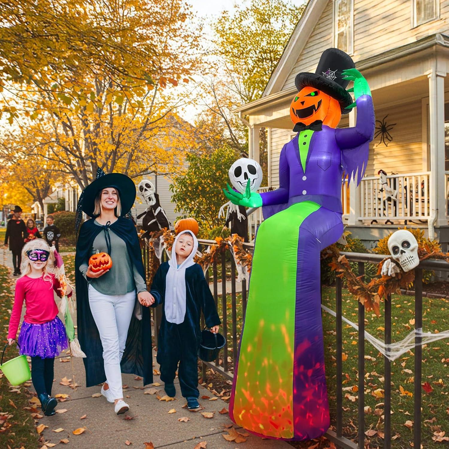 Inflable Halloween 10FT GUDELAK Hombre Calabaza con Luz LED