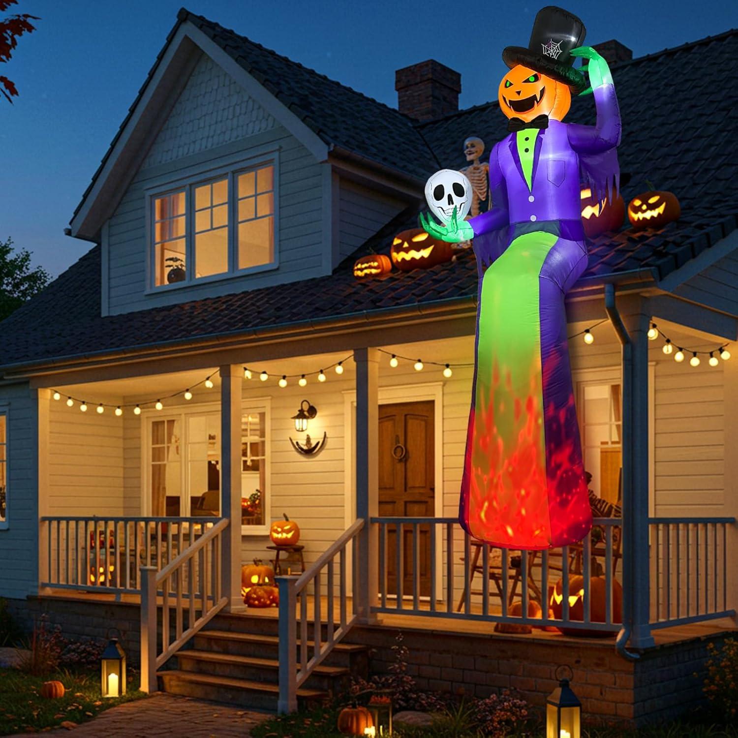 Inflable Halloween 10FT GUDELAK Hombre Calabaza con Luz LED