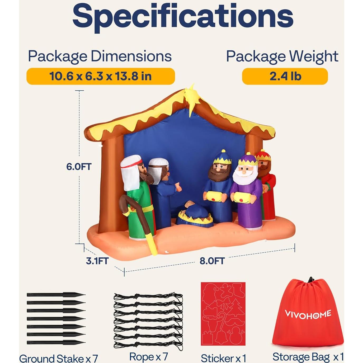 Decoración Inflable de Navidad VIVOHOME 2.44m Escena Natividad