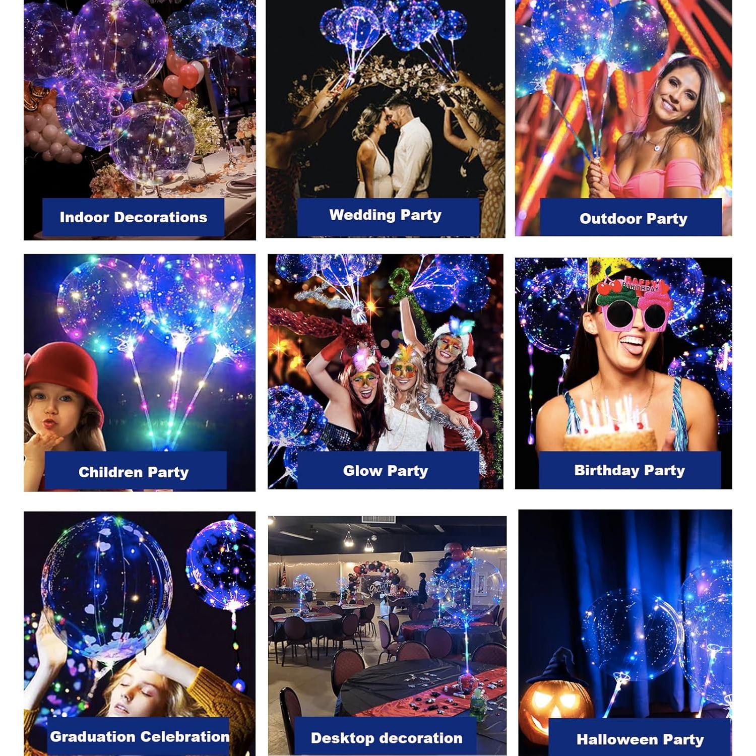 Paquete de 10 globos LED Bobo 50.8 cm con palos y luces