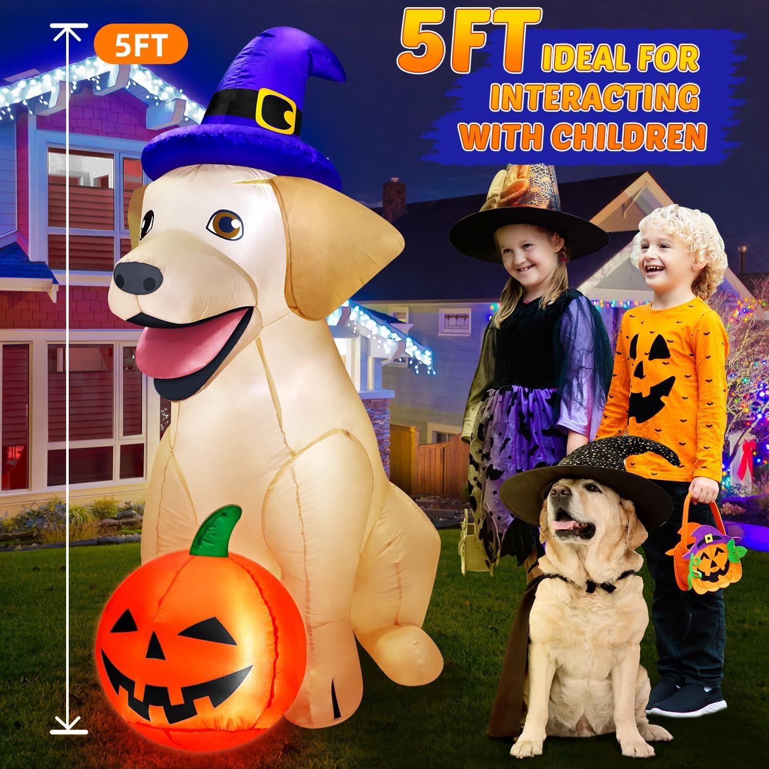 Decoración Inflable de Halloween 5 Pies Perro Labrador con LED