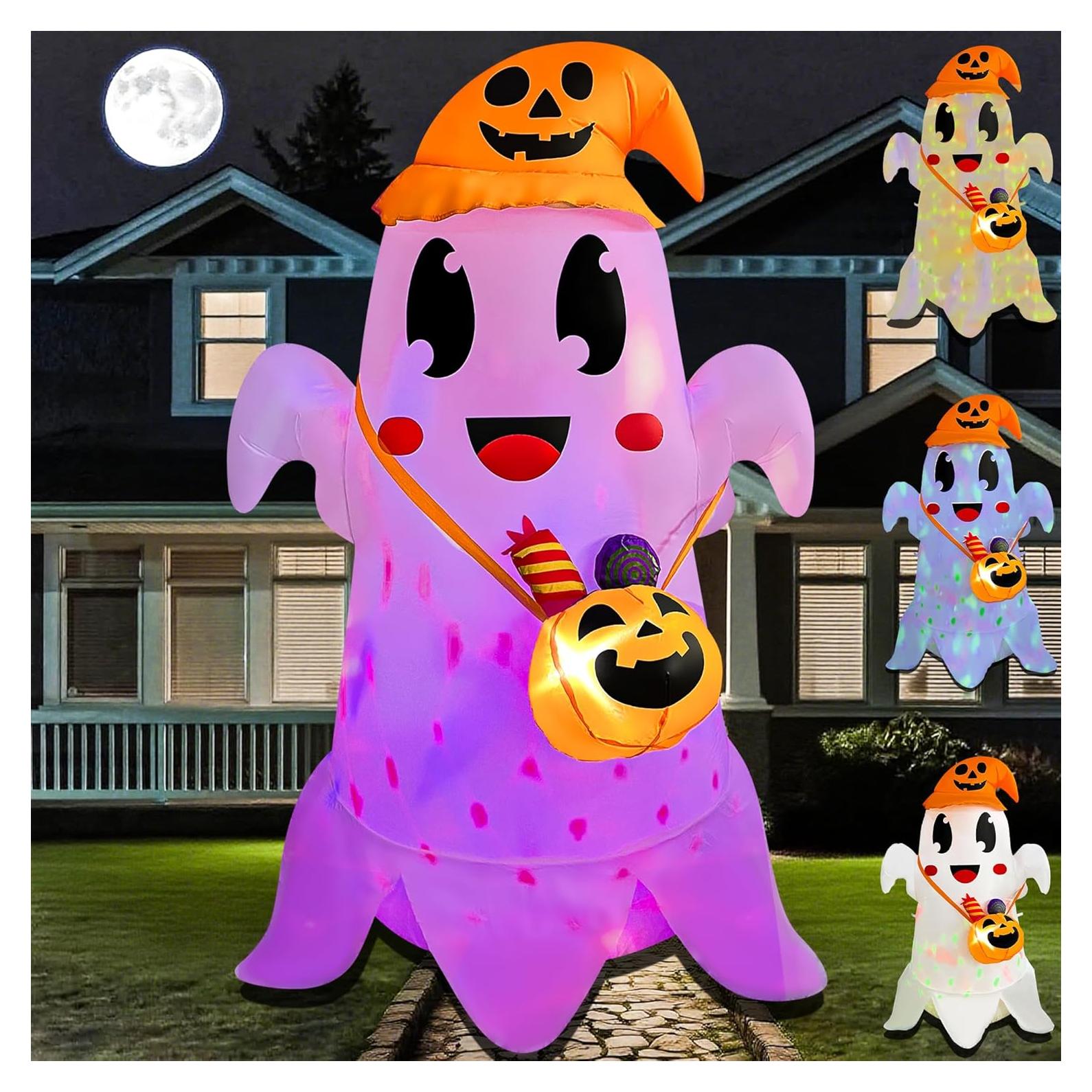 Fantasma Inflable Halloween JOYEASE 1.52m con Sombrero y Dulces