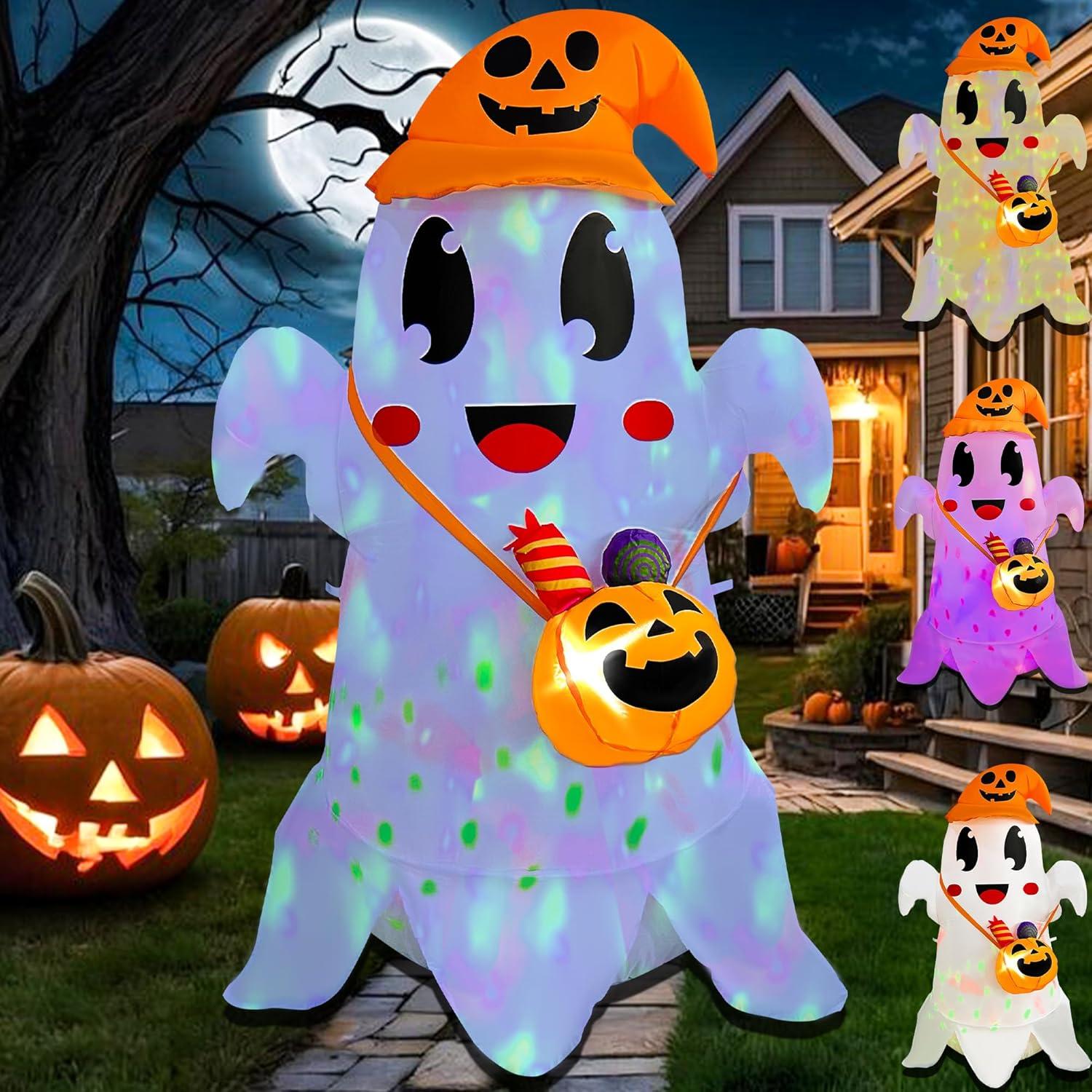 Fantasma Inflable Halloween JOYEASE 1.52m con Sombrero y Dulces