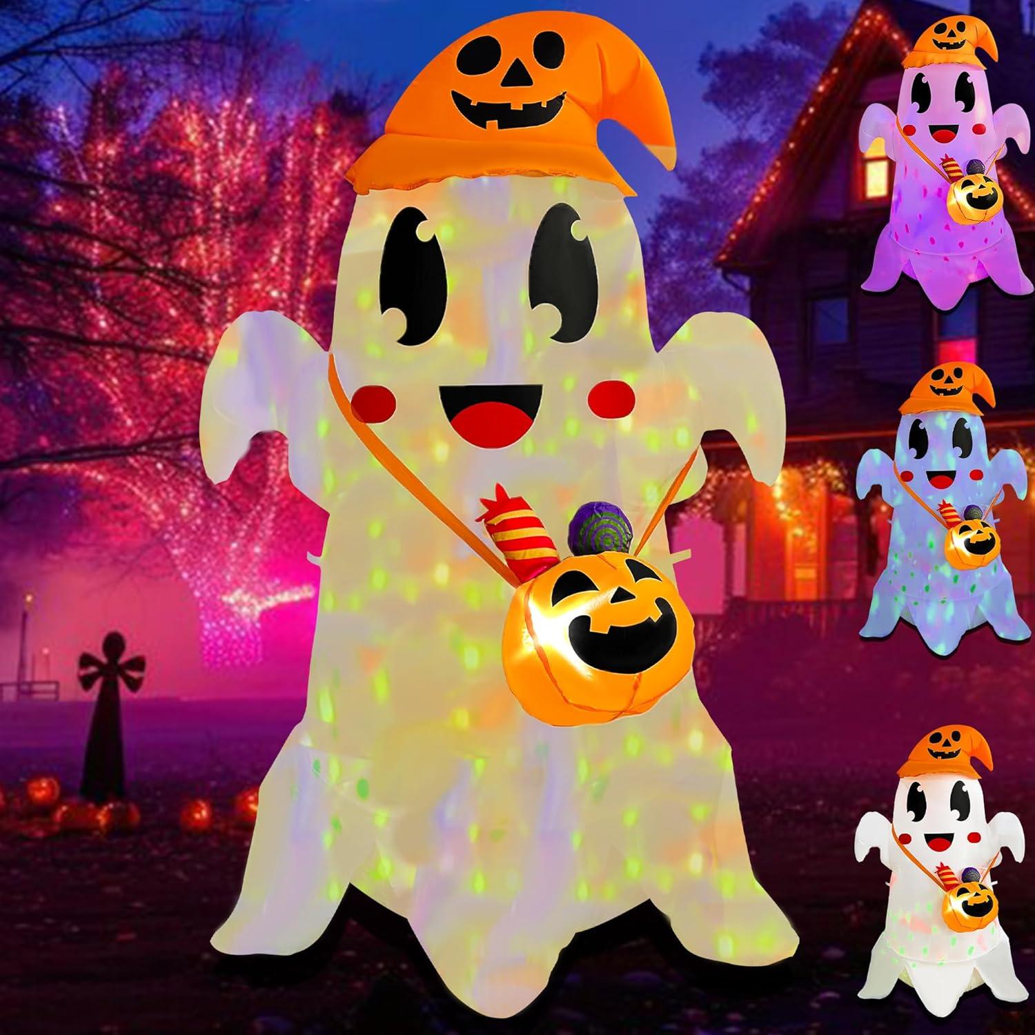 Fantasma Inflable Halloween JOYEASE 1.52m con Sombrero y Dulces