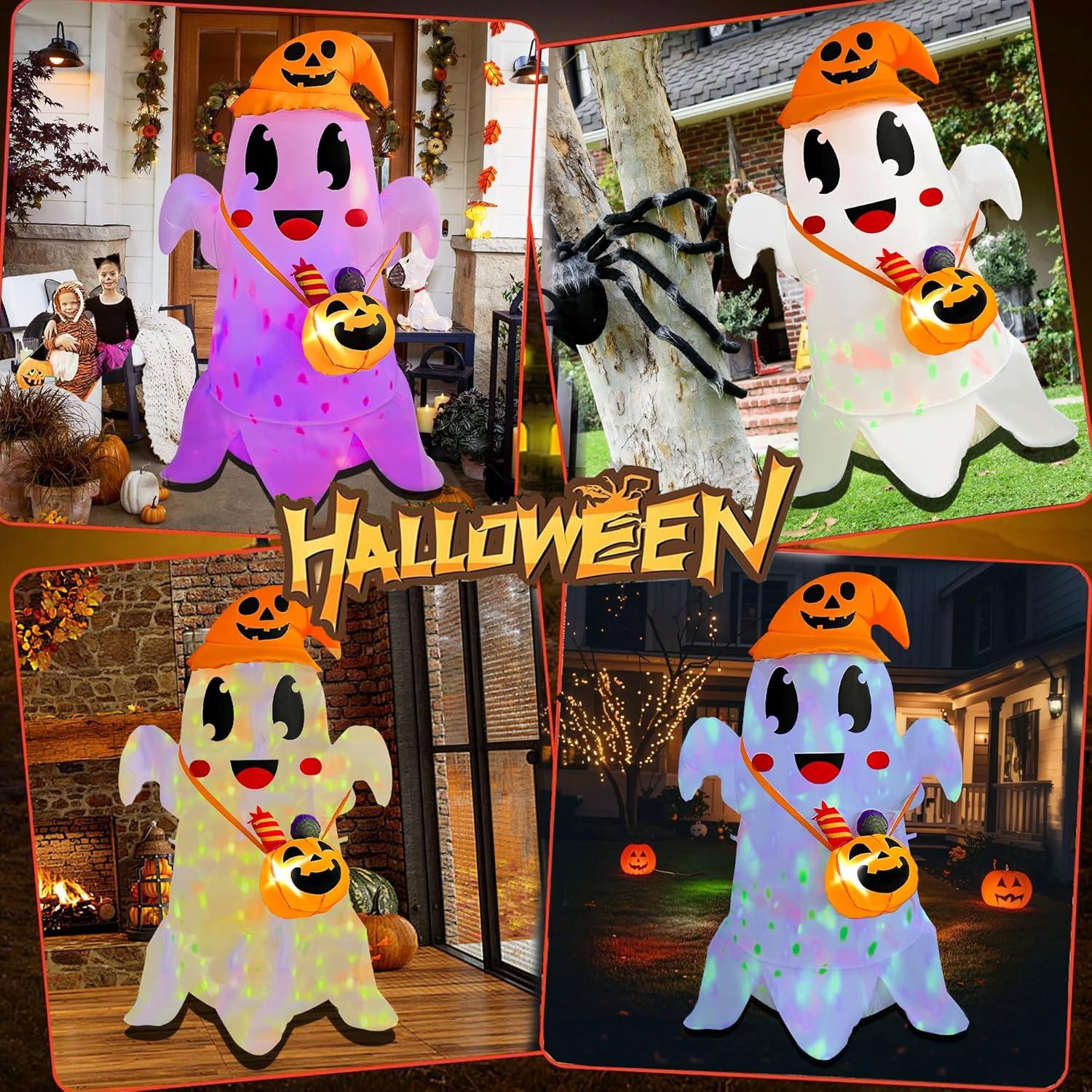 Fantasma Inflable Halloween JOYEASE 1.52m con Sombrero y Dulces