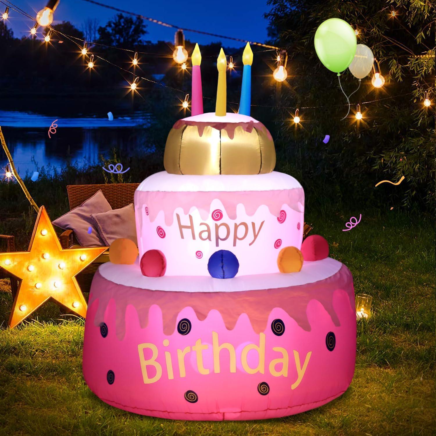 Inflable Pastel de Cumpleaños DomKom 1.14kg con Luces LED