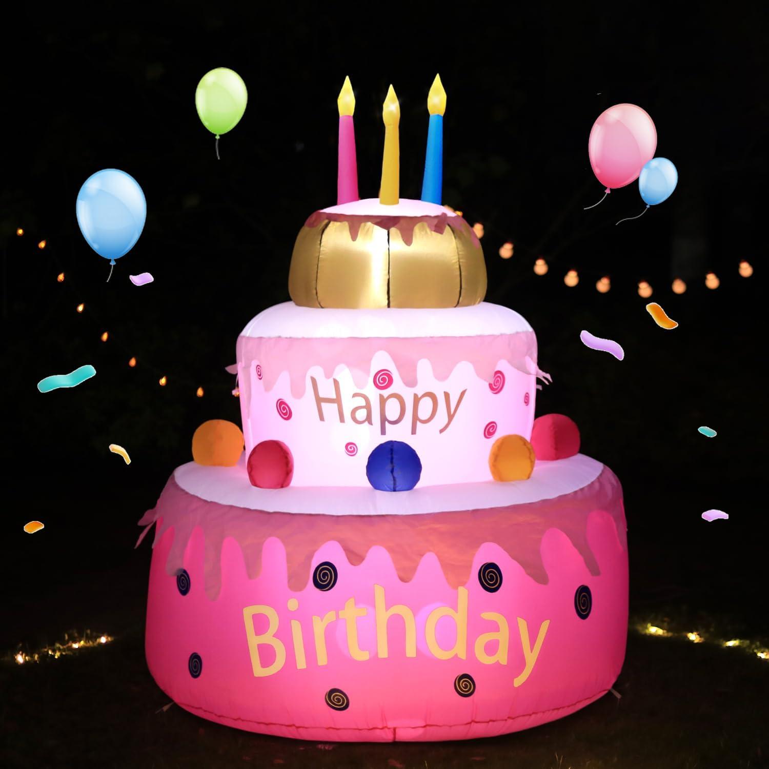 Inflable Pastel de Cumpleaños DomKom 1.14kg con Luces LED