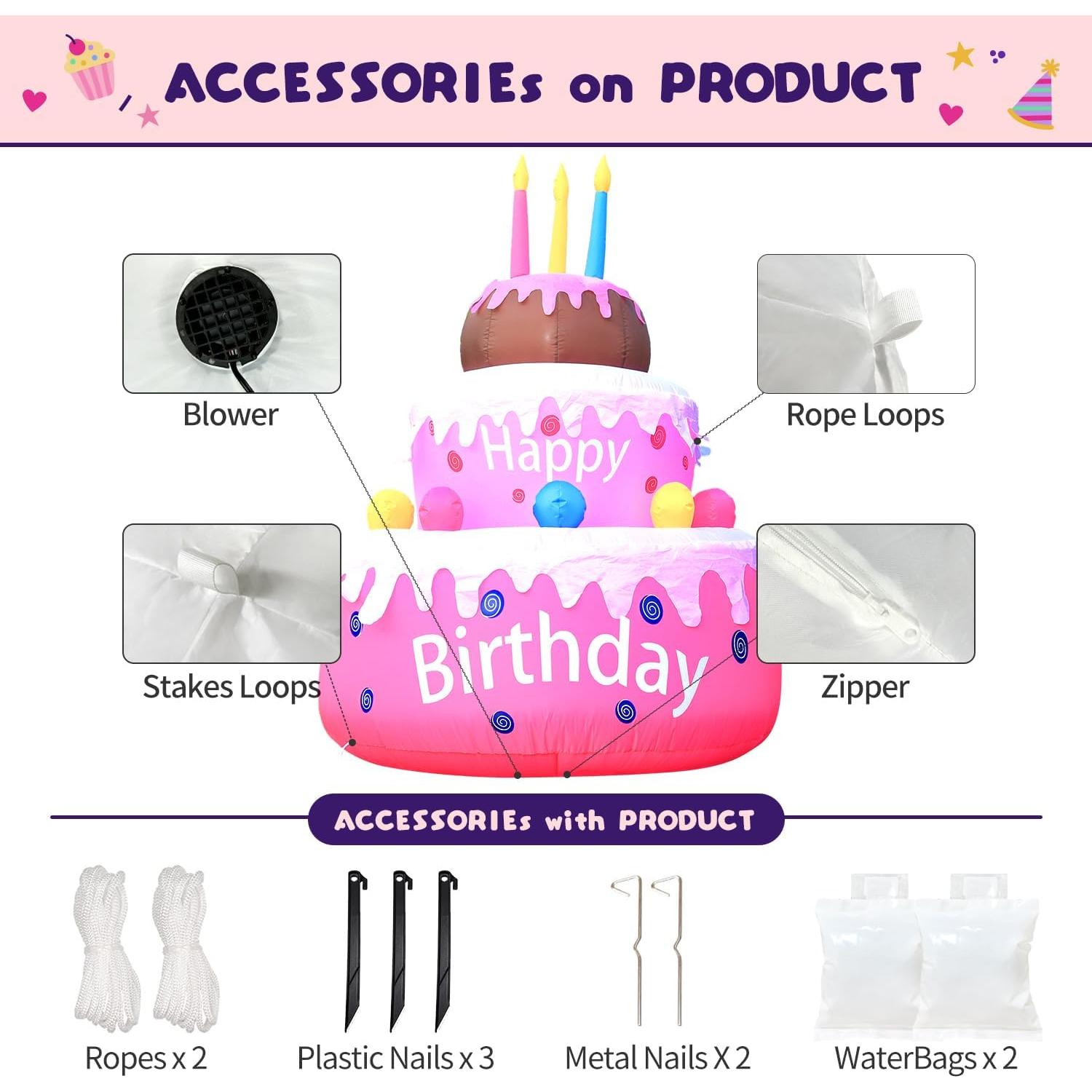 Inflable Pastel de Cumpleaños DomKom 1.14kg con Luces LED