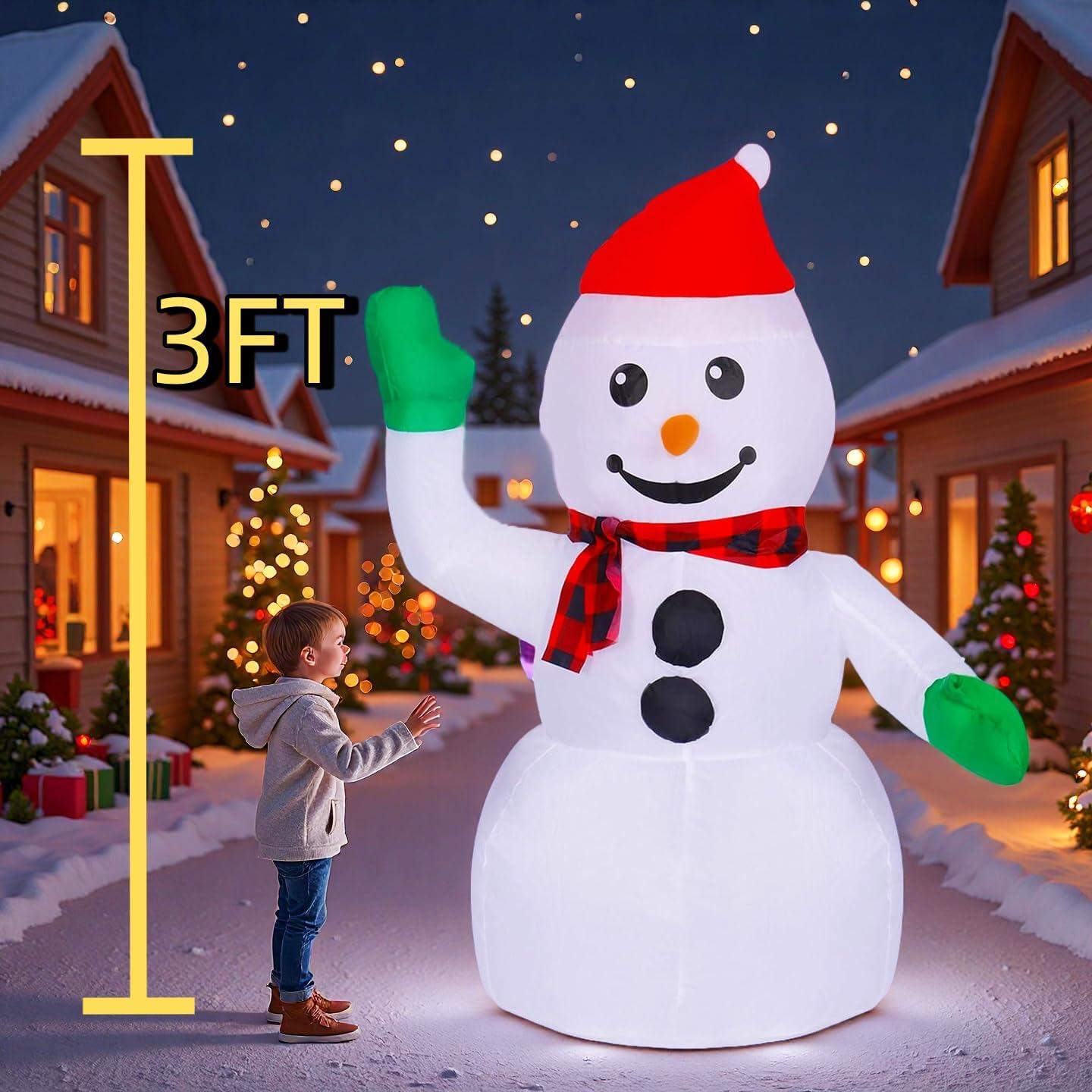 Muñeco de Nieve Inflable 3FT TUANZIHOME con Luces LED