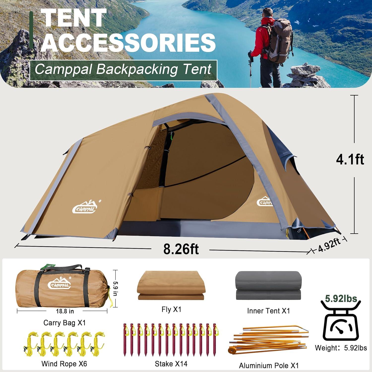 Tienda de Camping Camppal 1 Persona Impermeable 2.52x1.5m