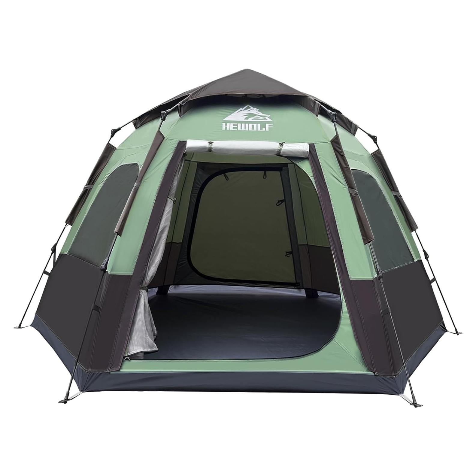Hewolf 2/3/4 Person Camping Tent - Instant Pop Up Waterproof 2 Doors Tent with Easy Setup | 3-Season Hexagonal Dome Design for Family, Hiking & Traveling
