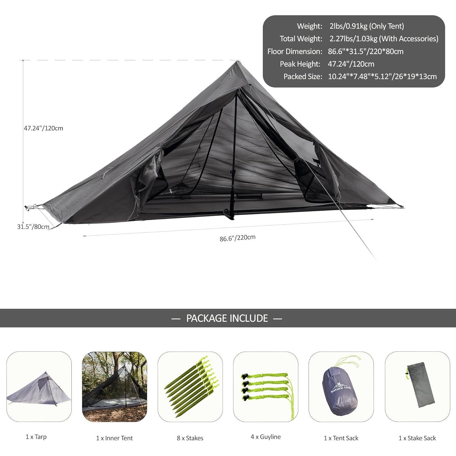 Tienda de Camping Nature Link Altair One 1 Persona Impermeable