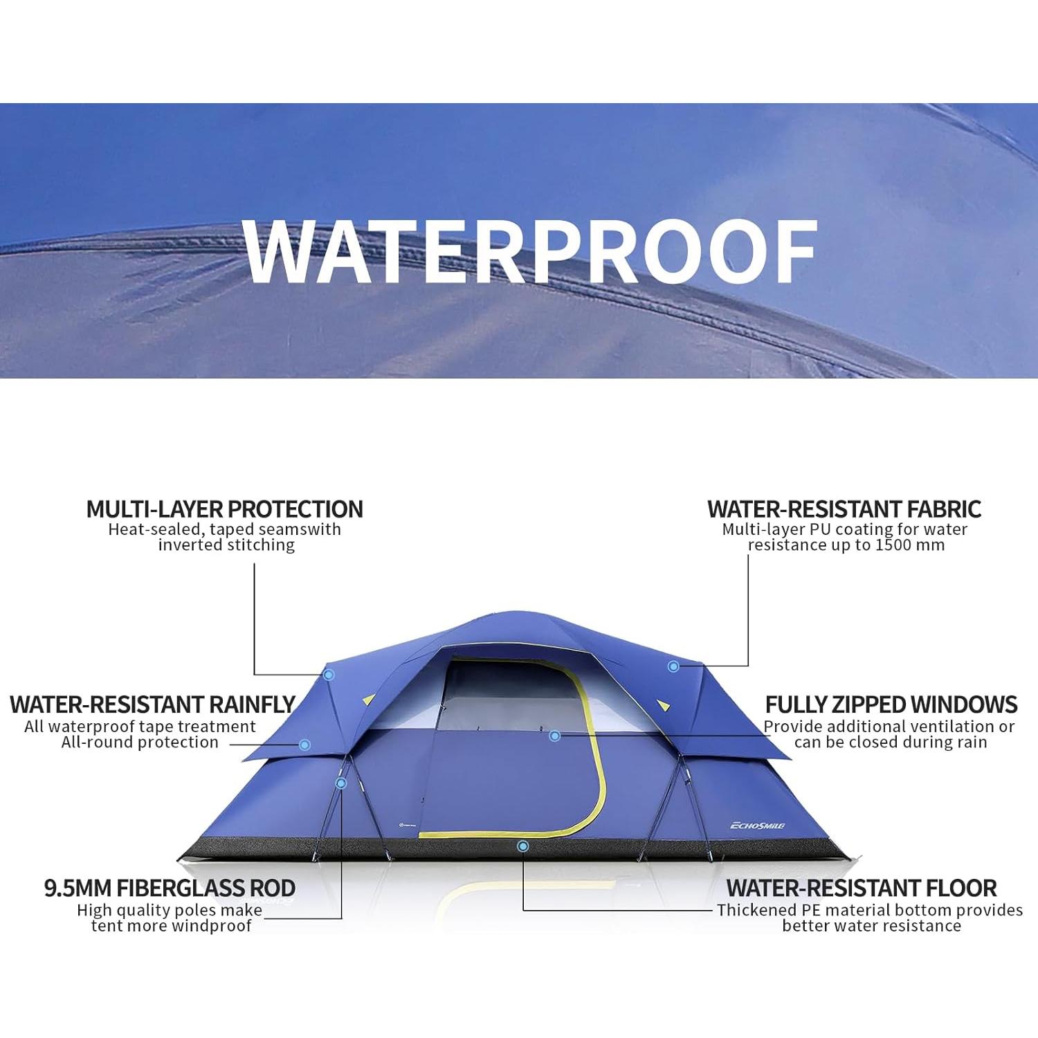 Carpa Familiar EchoSmile NYF08 para 10-12 Personas Impermeable