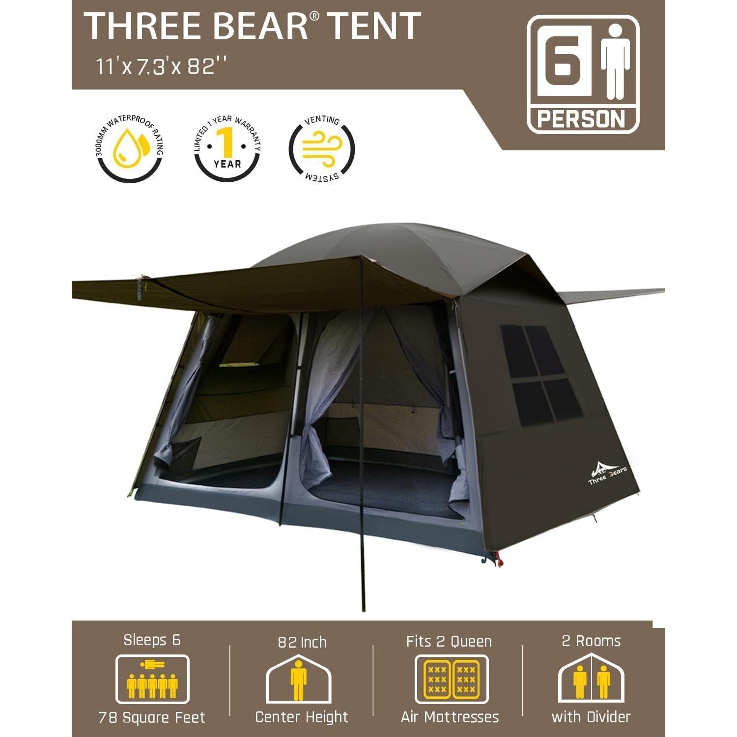 Tienda de Camping Tres Osos L05-6P para 6 Personas Impermeable