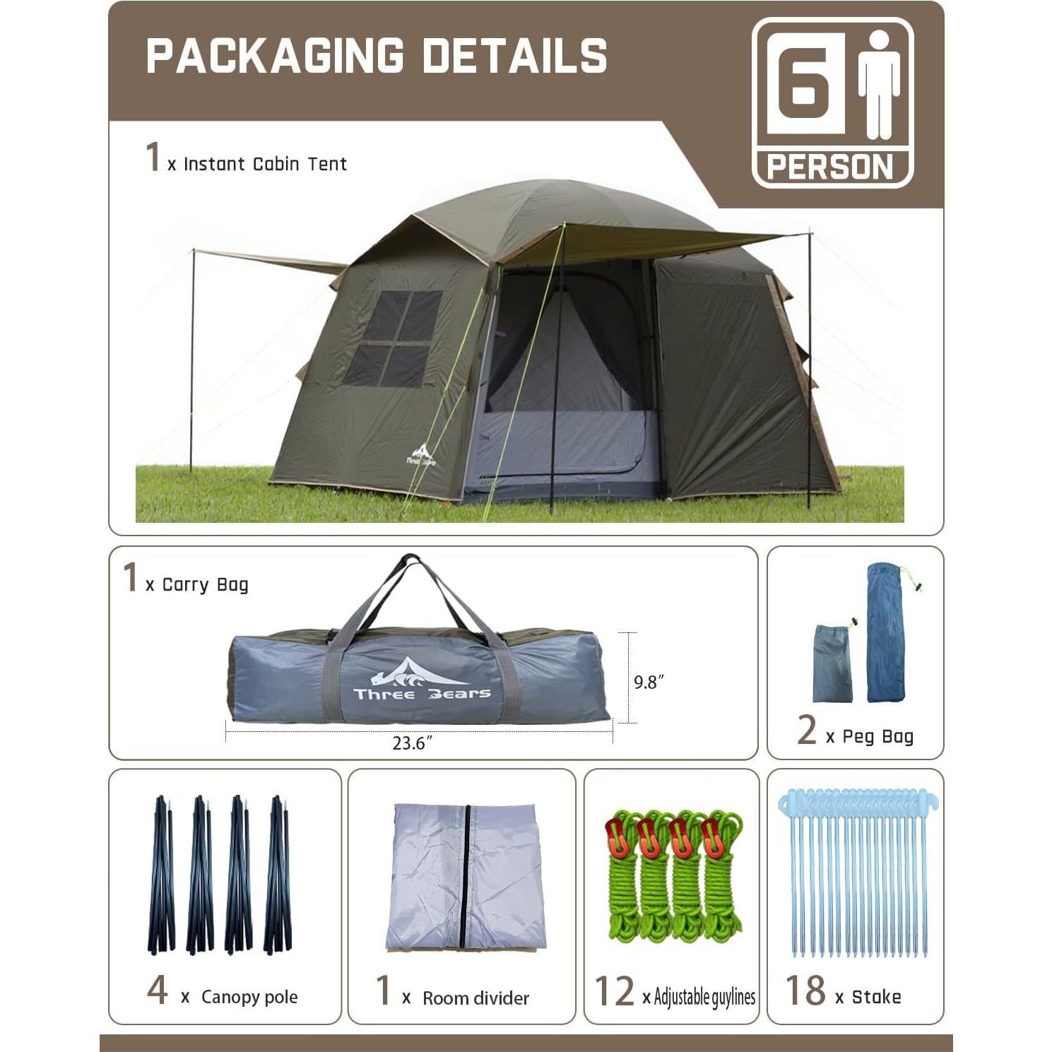 Tienda de Camping Tres Osos L05-6P para 6 Personas Impermeable