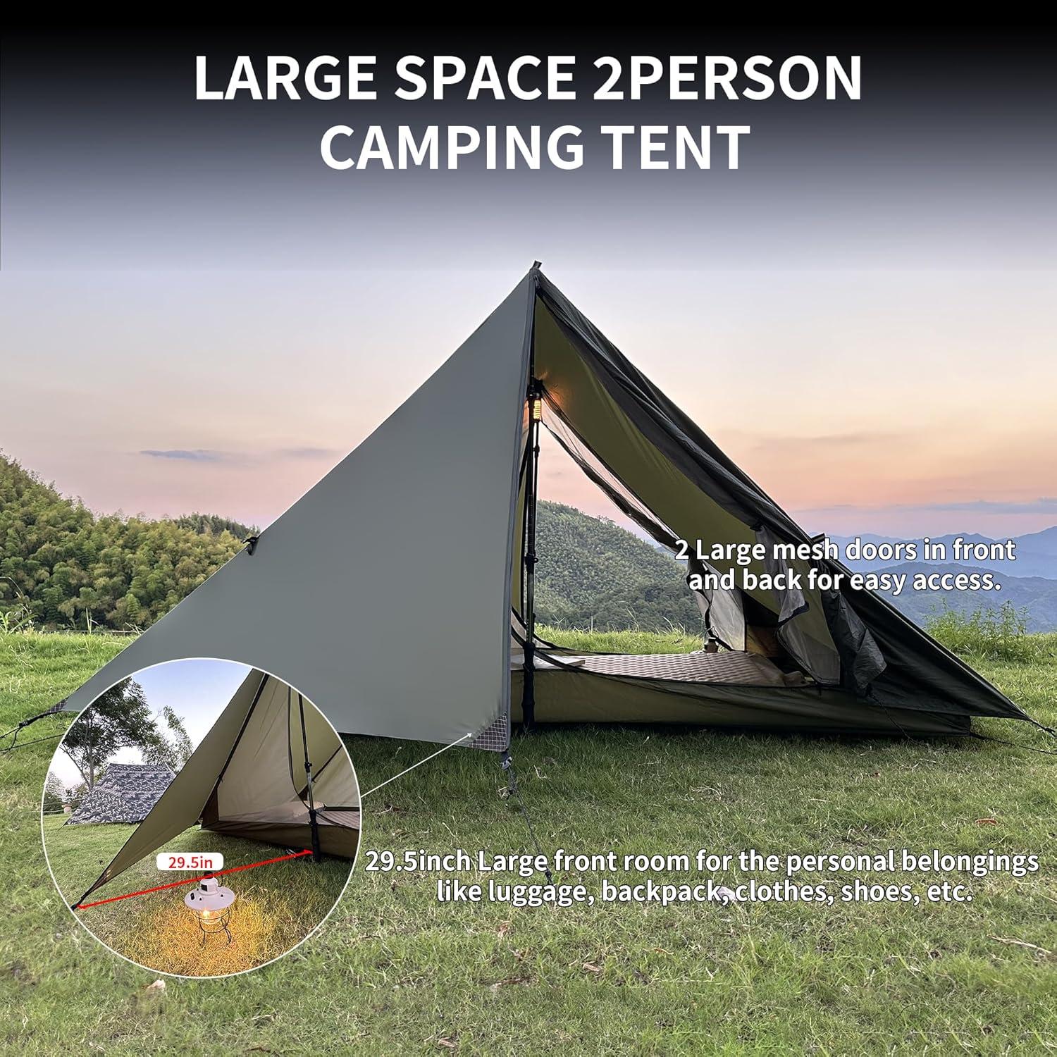 Tienda de Camping Mtenplay TS-2DS para 2 Personas, Ultraligera, Impermeable, Nylon 20D