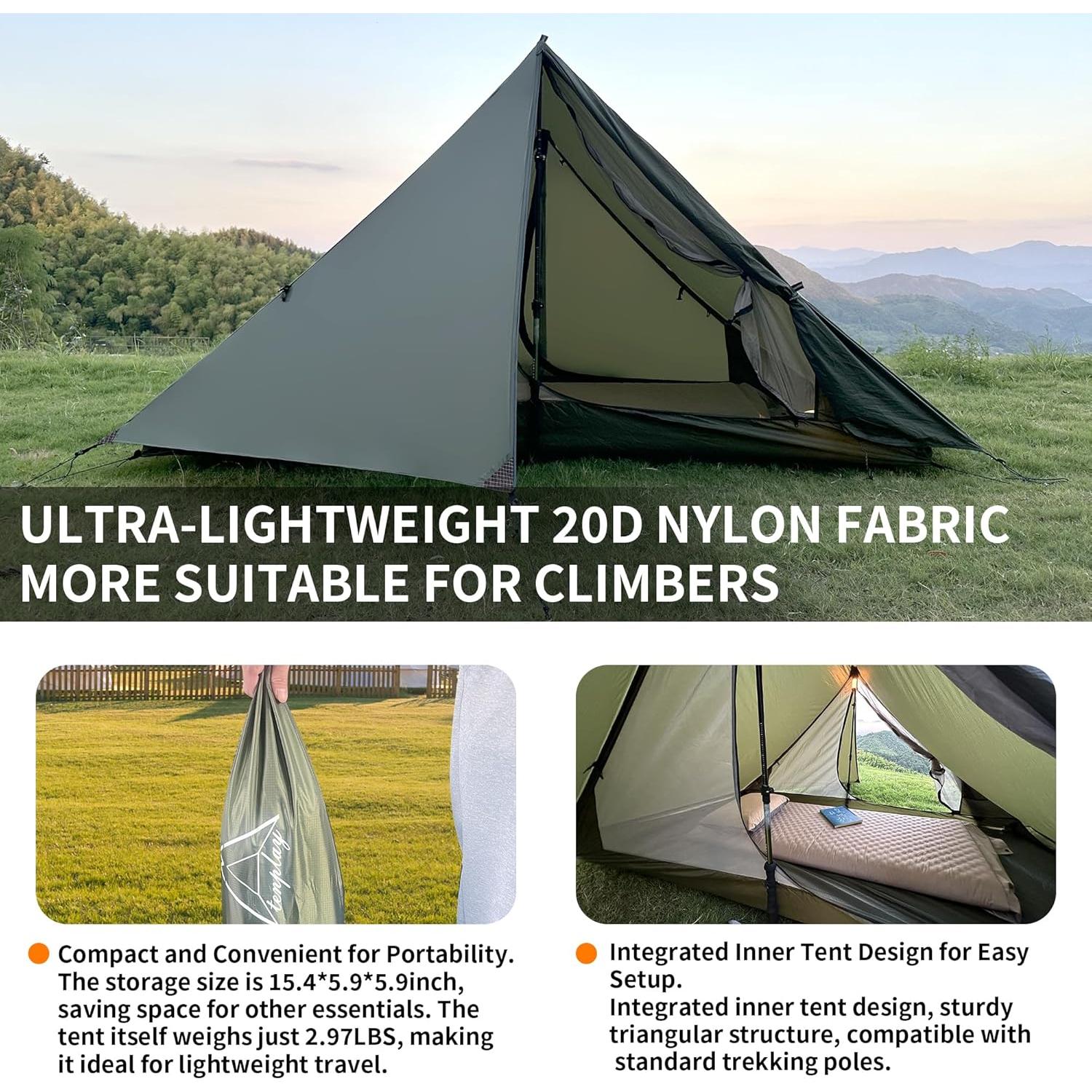 Tienda de Camping Mtenplay TS-2DS para 2 Personas, Ultraligera, Impermeable, Nylon 20D