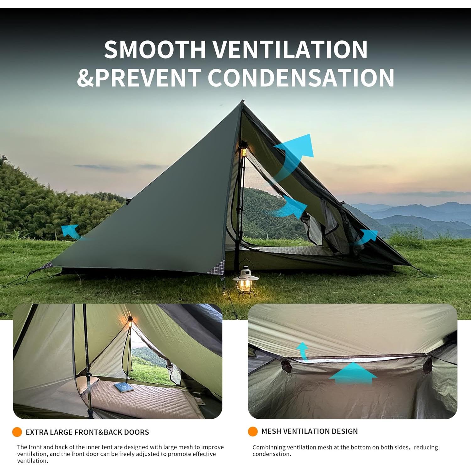 Tienda de Camping Mtenplay TS-2DS para 2 Personas, Ultraligera, Impermeable, Nylon 20D