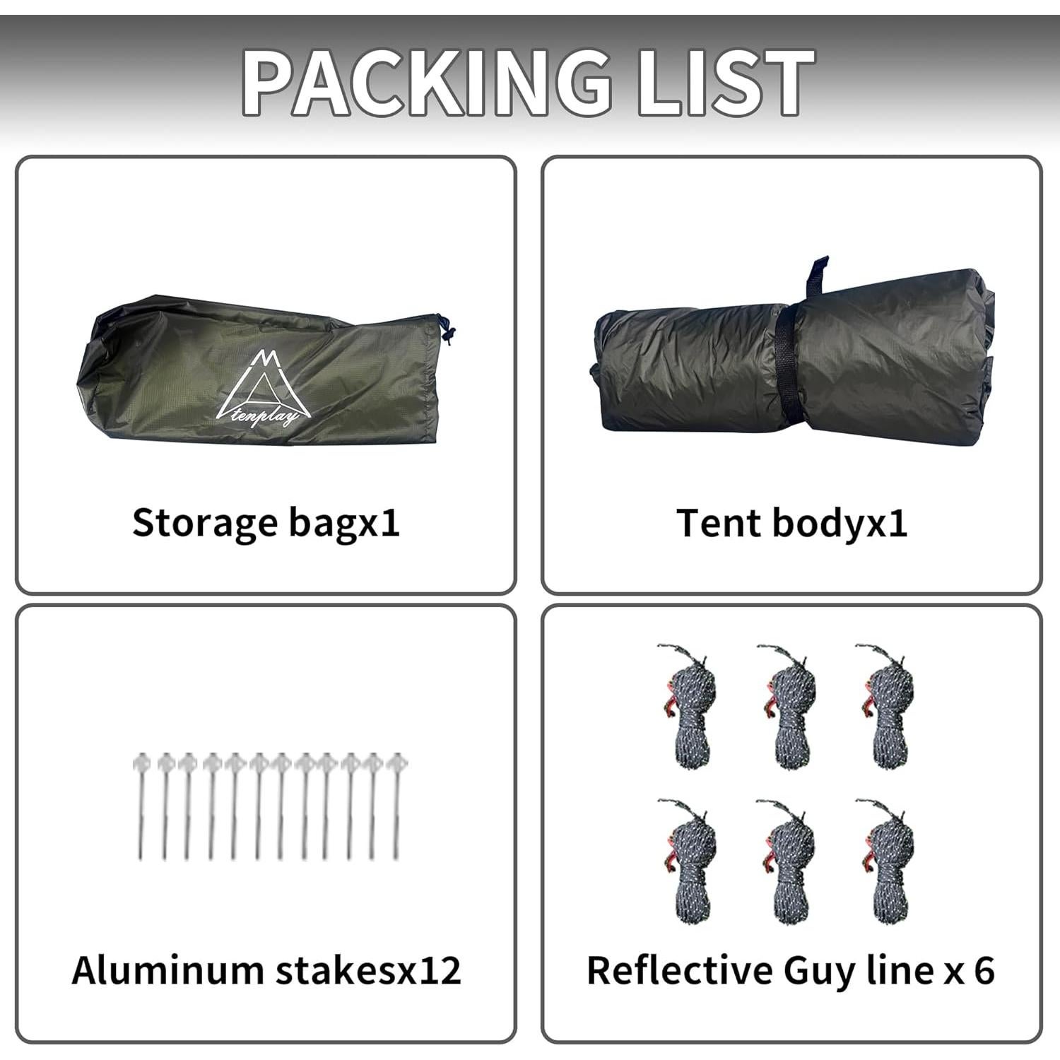 Tienda de Camping Mtenplay TS-2DS para 2 Personas, Ultraligera, Impermeable, Nylon 20D