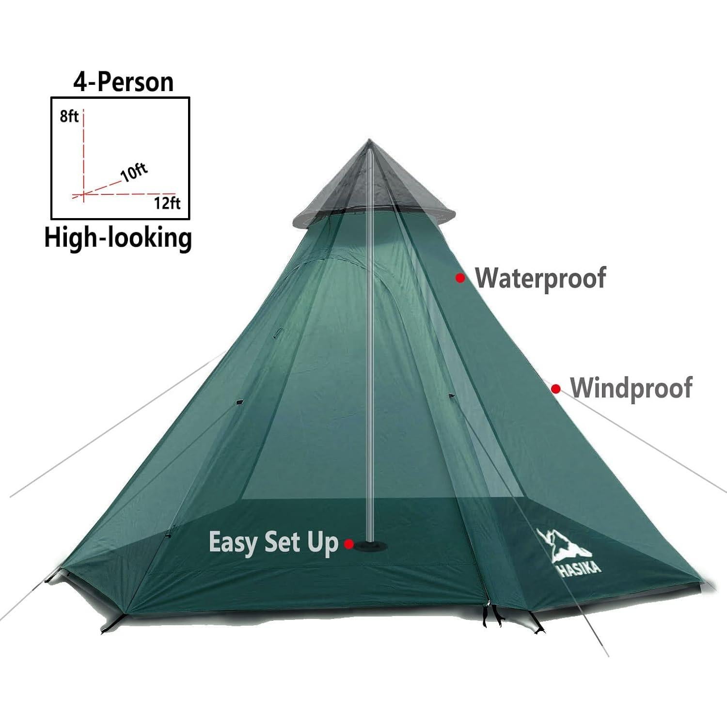 Carpa de Camping HASIKA JD024 para 4 Personas Doble Capa Impermeable