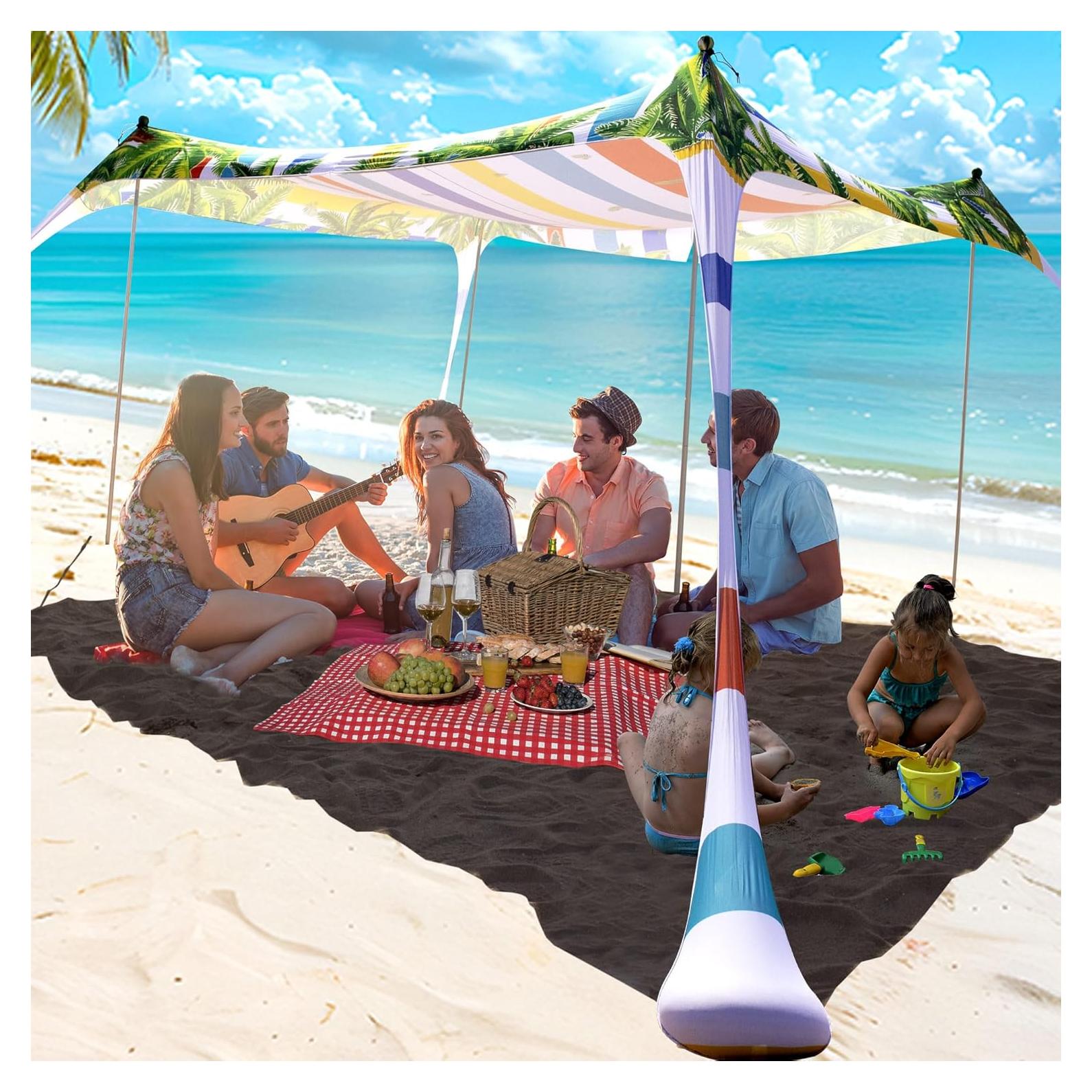 Tienda de Playa SUNWISHA 3x3m con Sombra UPF 50+ y 4 Postes