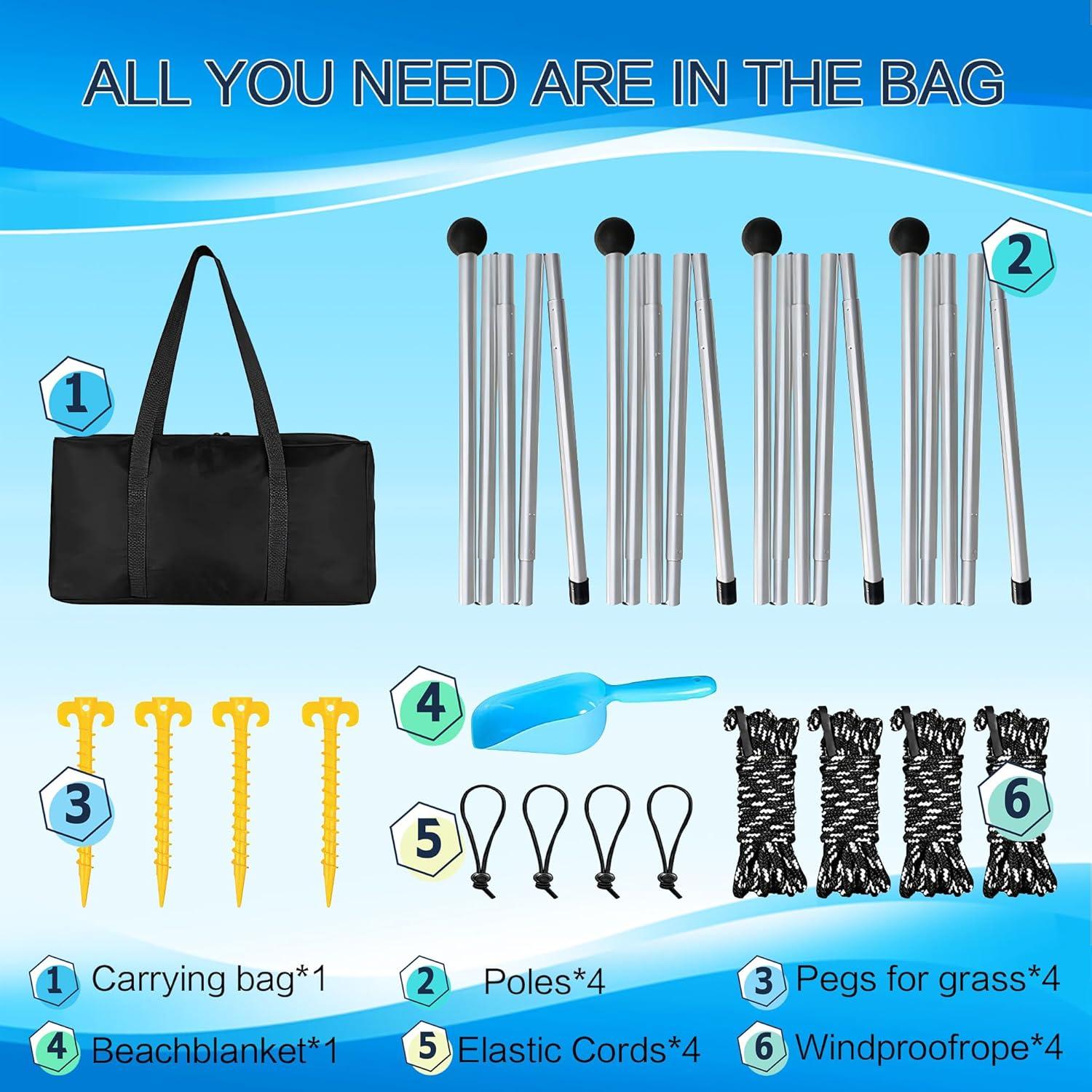 Tienda de Playa SUNWISHA 3x3m con Sombra UPF 50+ y 4 Postes