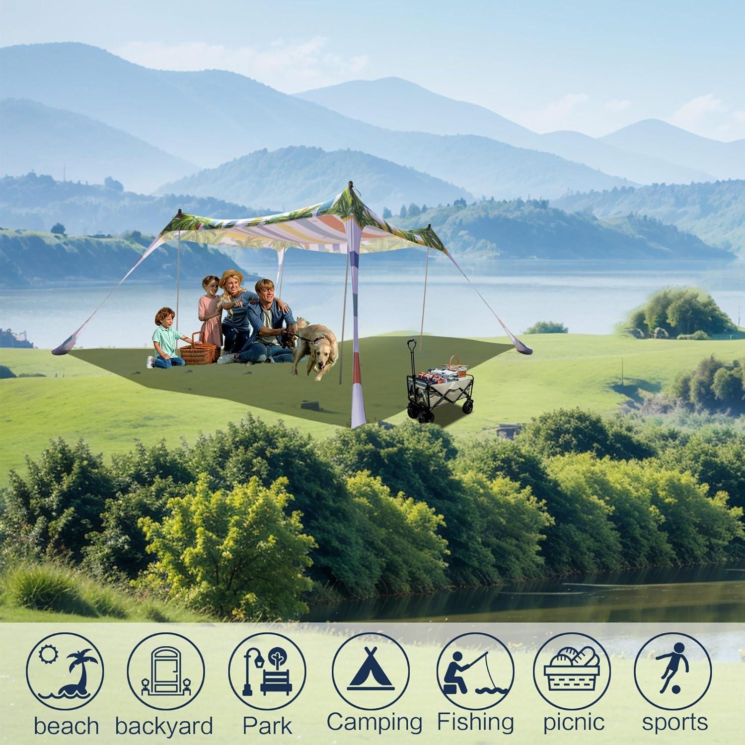 Tienda de Playa SUNWISHA 3x3m con Sombra UPF 50+ y 4 Postes