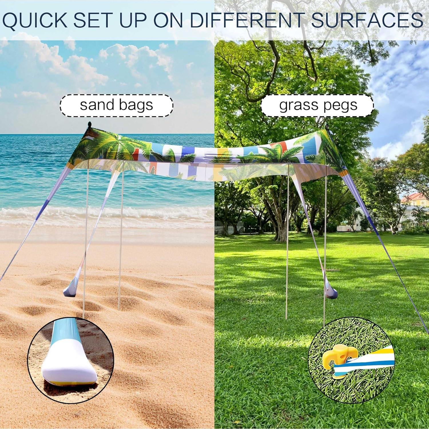 Tienda de Playa SUNWISHA 3x3m con Sombra UPF 50+ y 4 Postes