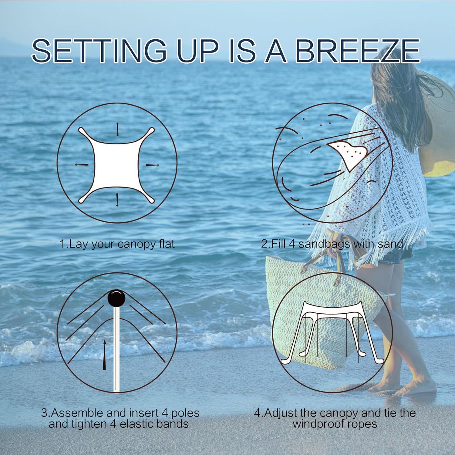 Tienda de Playa SUNWISHA 3x3m con Sombra UPF 50+ y 4 Postes