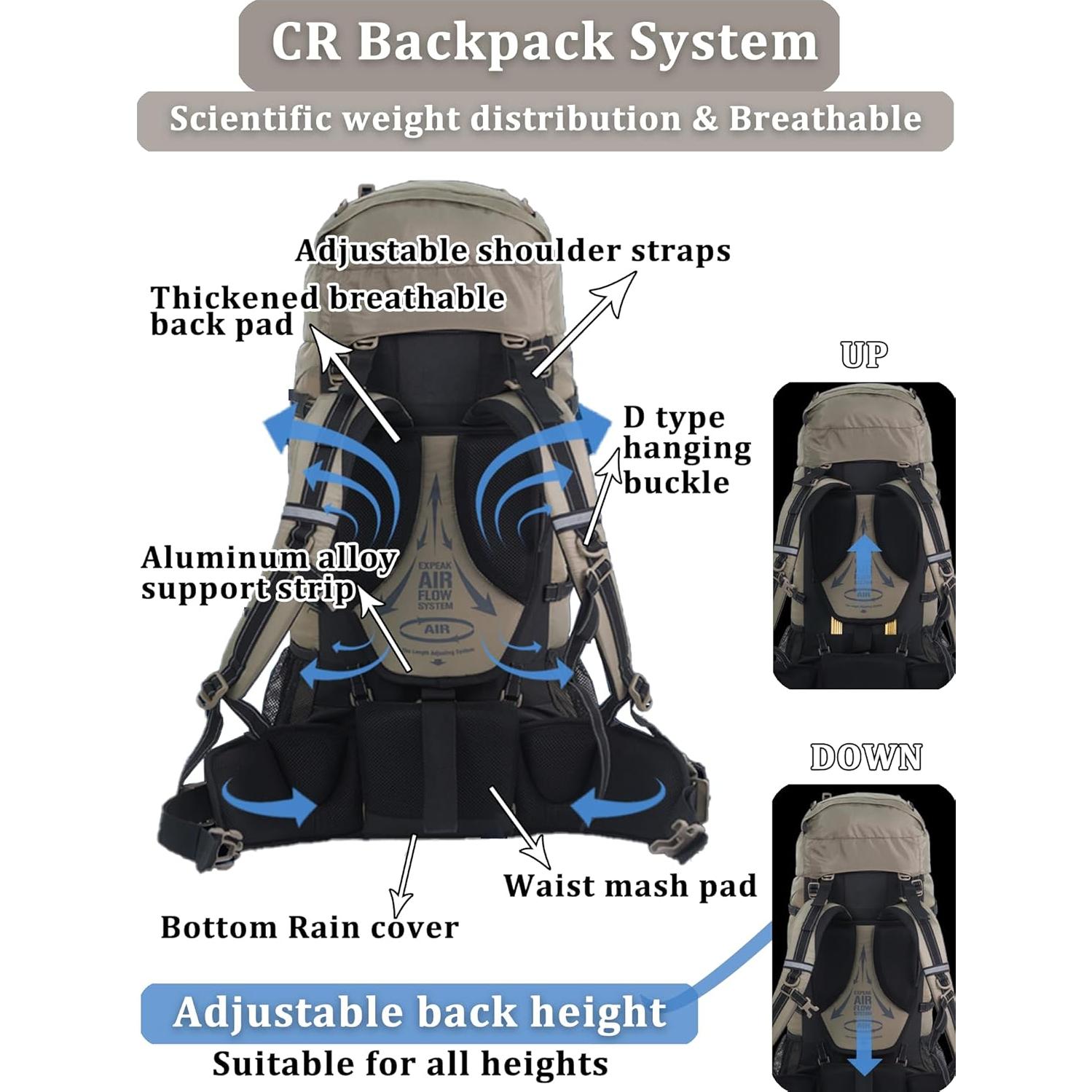 Mochila de Senderismo Naturehike 70+5L Resistente al Agua