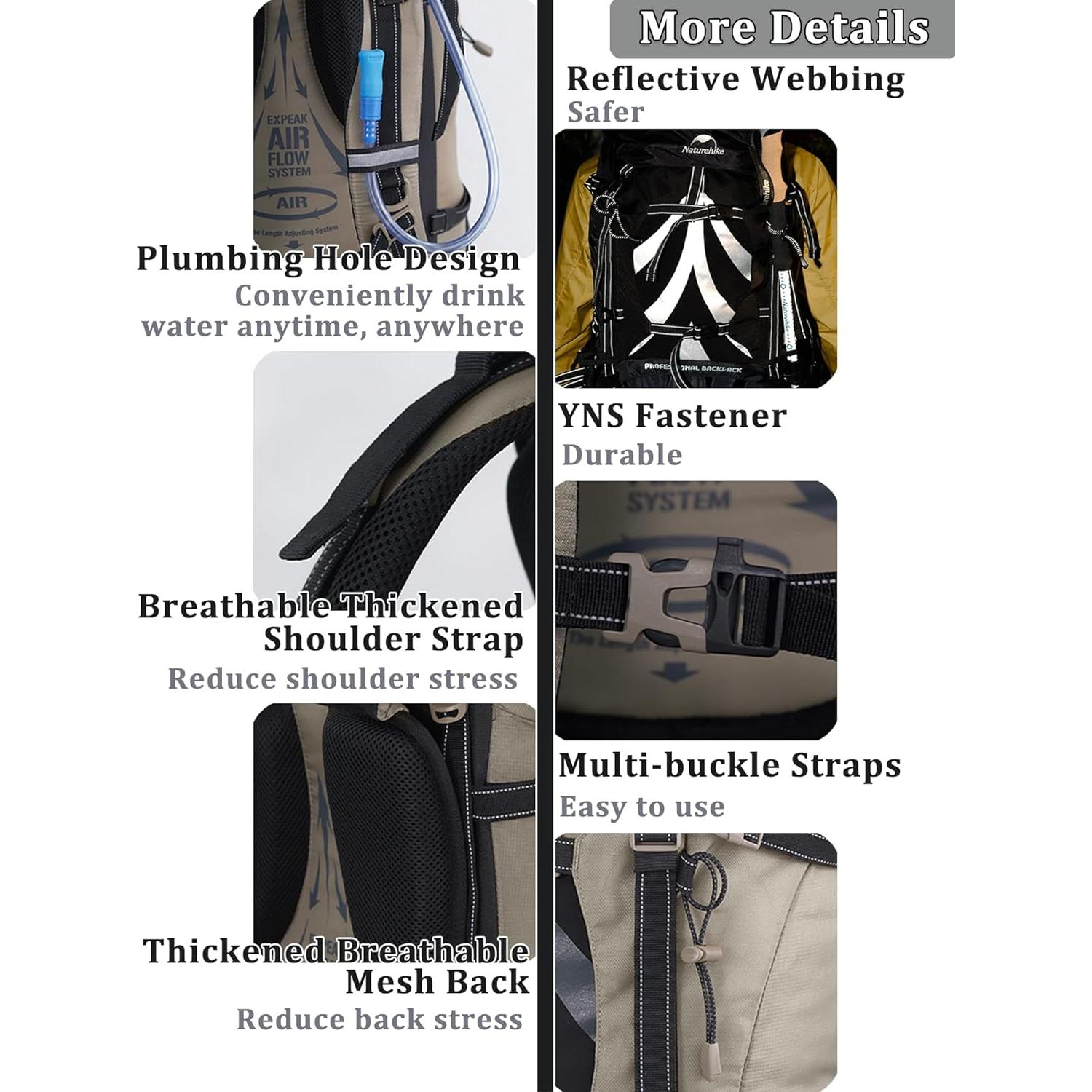 Mochila de Senderismo Naturehike 70+5L Resistente al Agua