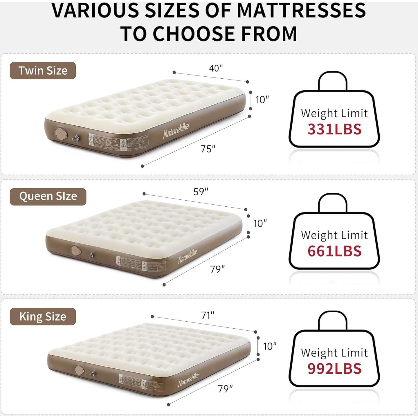 Colchón Inflable King Size Estrecho Naturehike CJ-C25 con Bomba