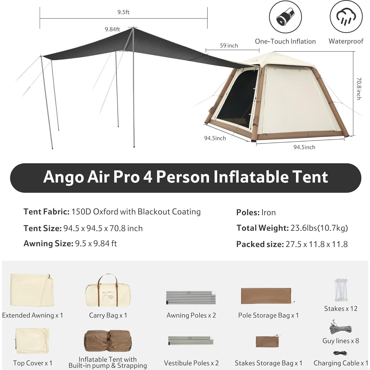 Carpa Inflable Naturehike Ango Air Pro para 4-8 Personas