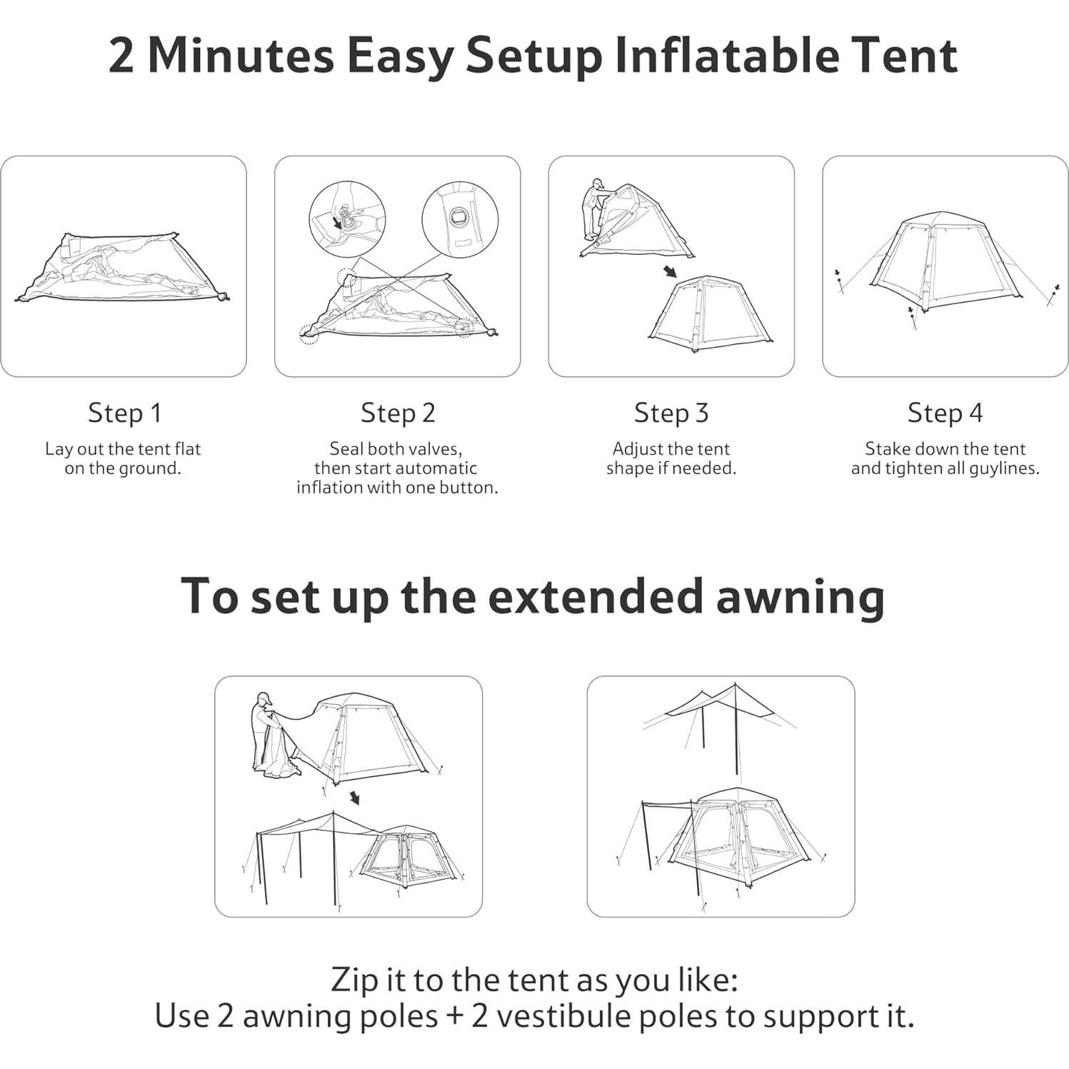 Carpa Inflable Naturehike Ango Air Pro para 4-8 Personas