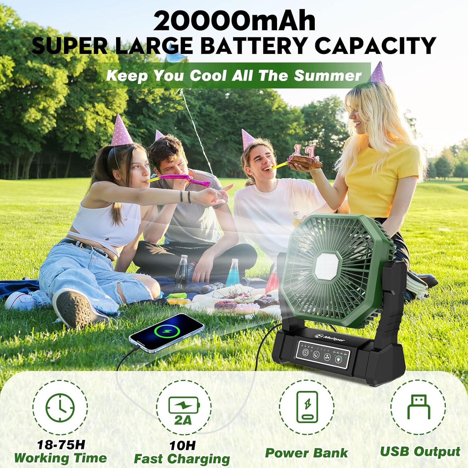 Ventilador de Camping Recargable 20000mAh Multper con Linterna LED