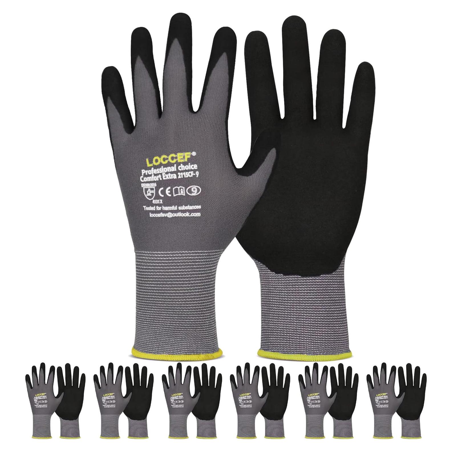Guantes de Trabajo LOCCEF Nitrilo MicroFoam Grises 6 Pares