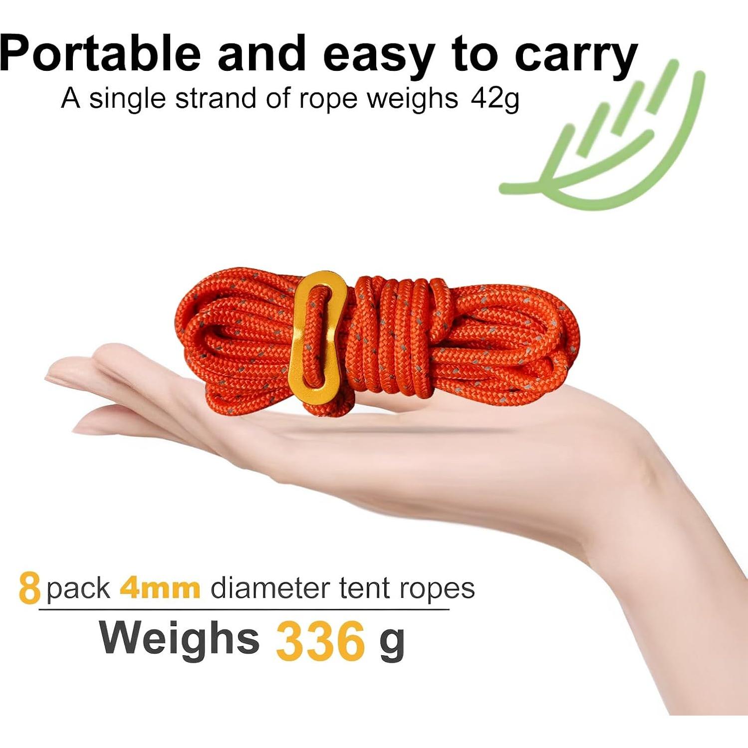 Paquete de 8 Cuerdas Reflectantes Smithok 4mm para Camping