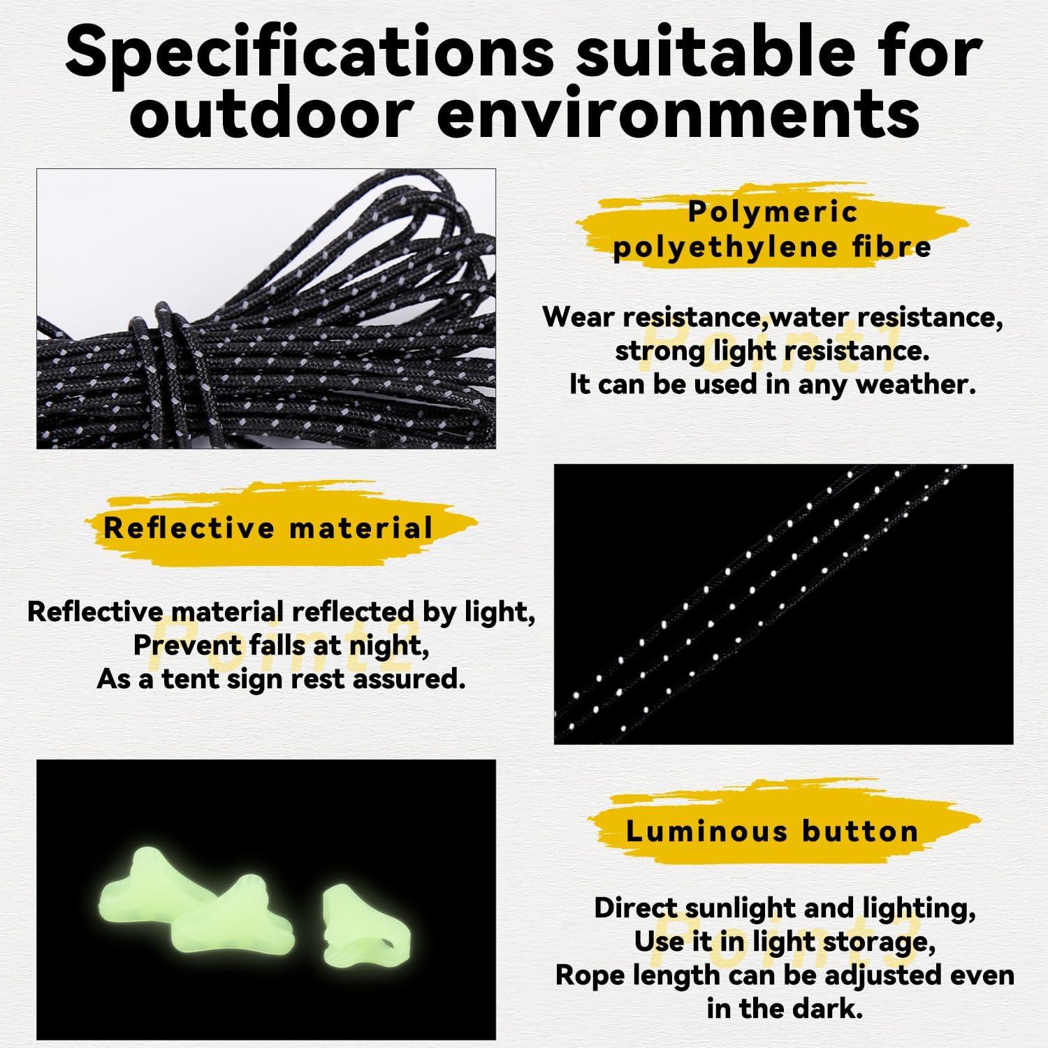 Cuerdas de Tienda HIKEMAN 4m Reflectantes 2mm UHMWPE Camping